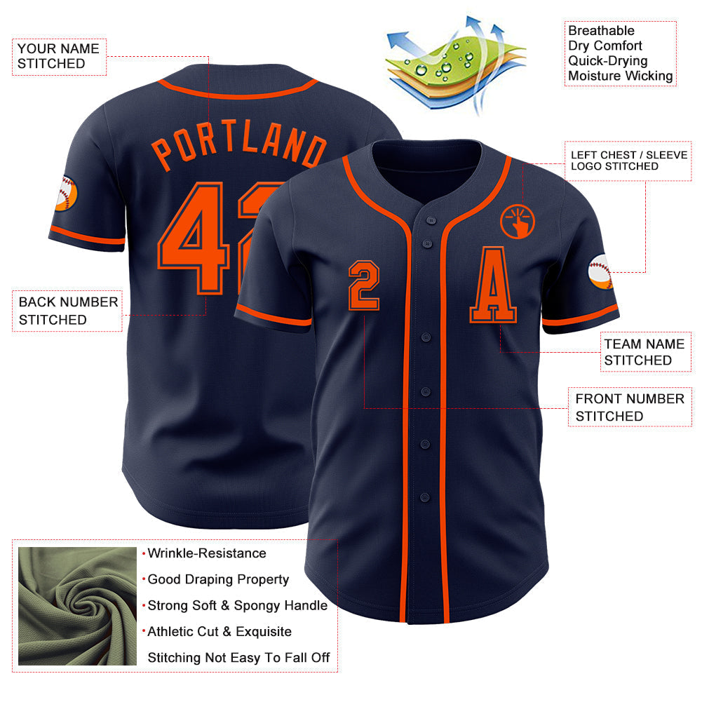 Custom Navy Orange Authentic Baseball Jersey baseball jersey product view 2
