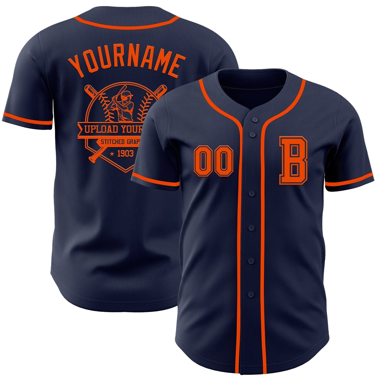 Custom Navy Orange Authentic Baseball Jersey baseball jersey product view 5