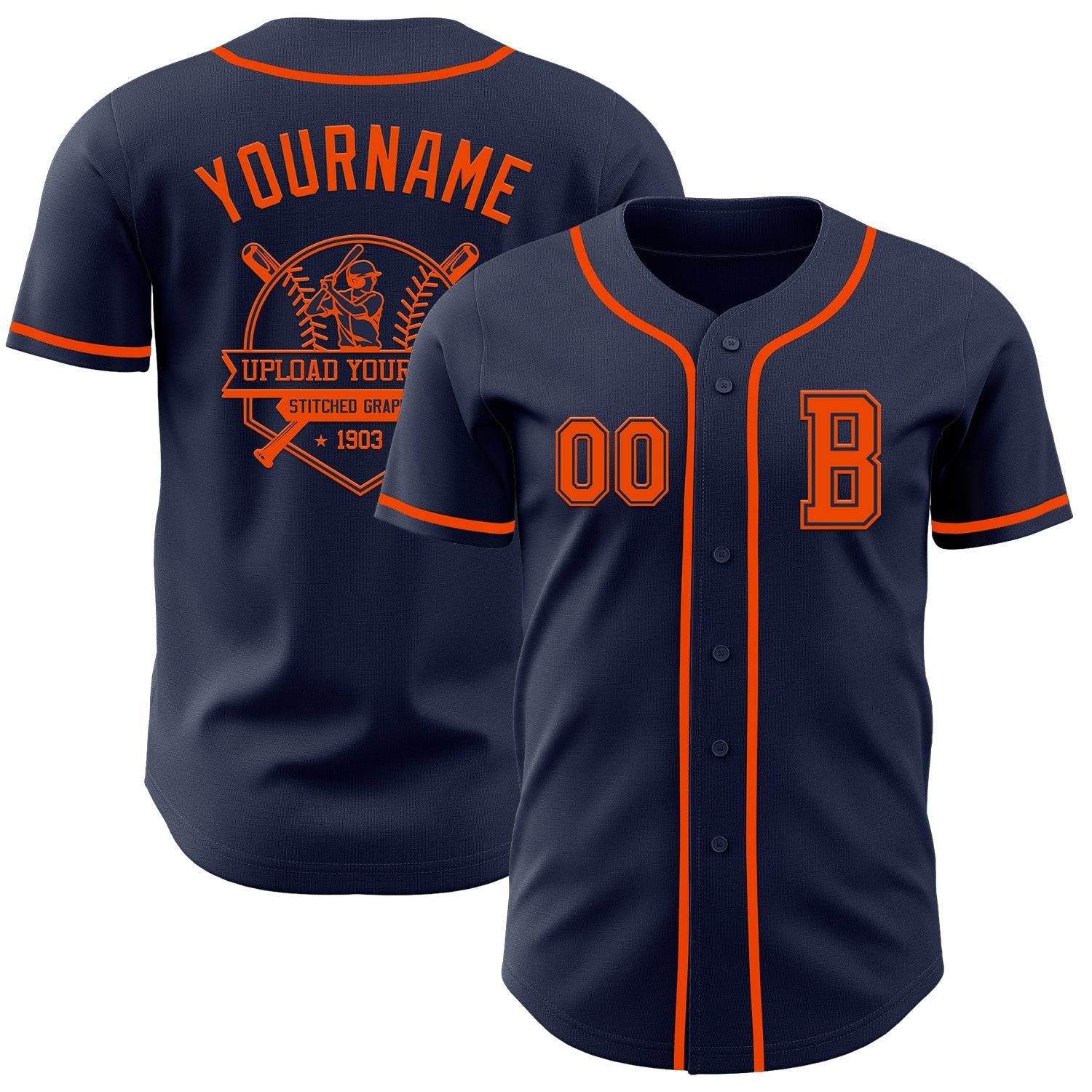 Custom Navy Orange Authentic Baseball Jersey baseball jersey product view 5