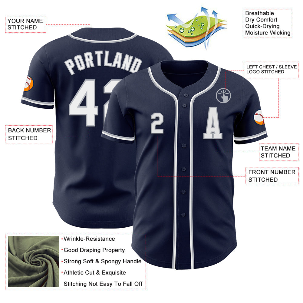 Custom Navy White-Gray Authentic Baseball Jersey baseball jersey product view 2