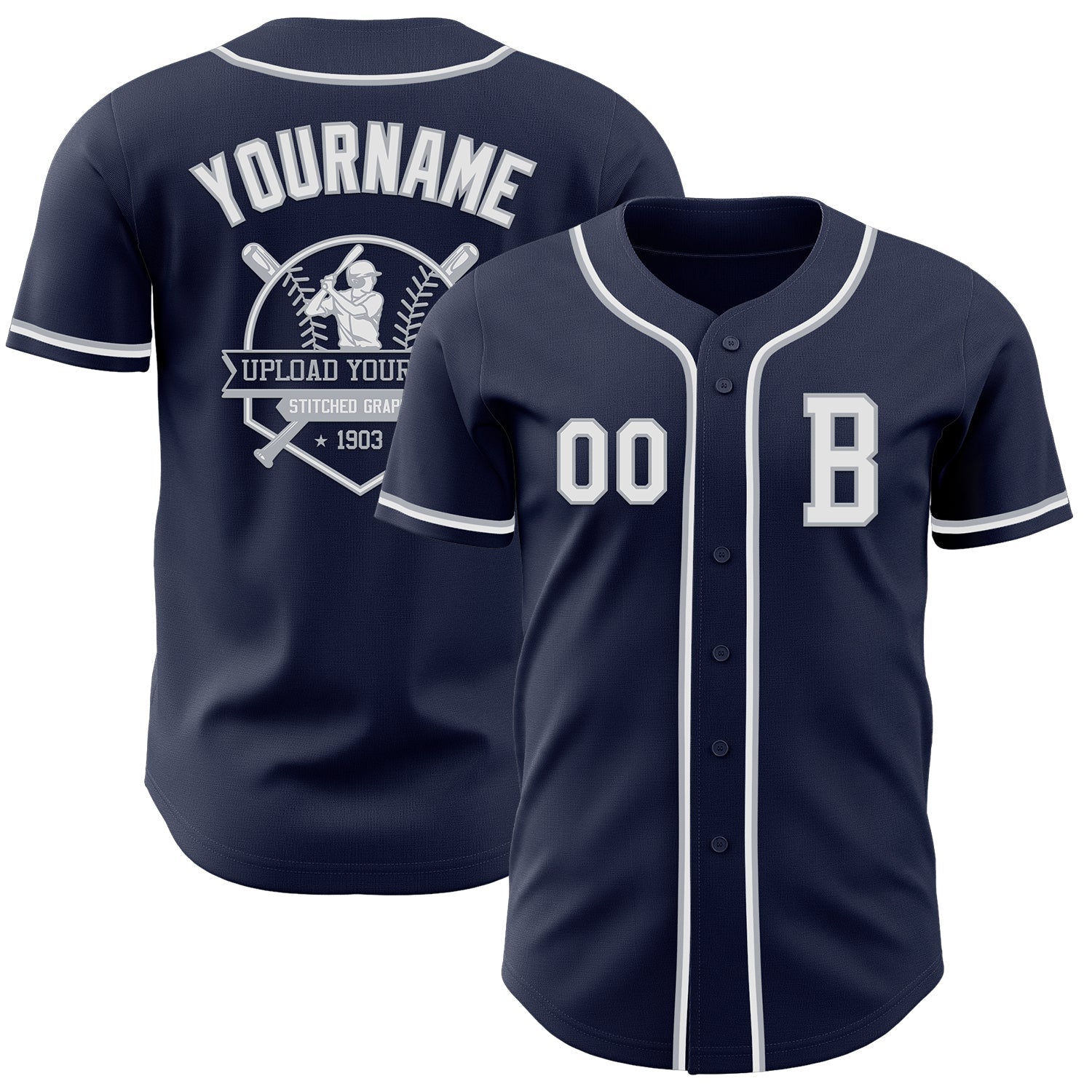 Custom Navy White-Gray Authentic Baseball Jersey baseball jersey product view 5