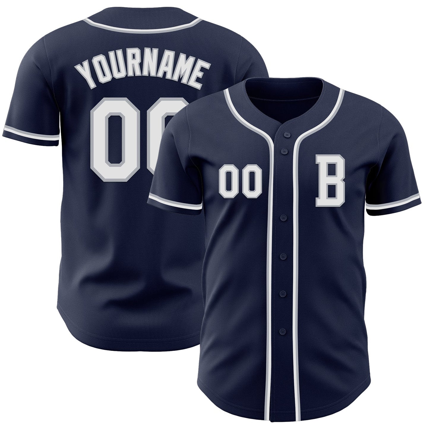 Custom Navy White-Gray Authentic Baseball Jersey baseball jersey product view 1