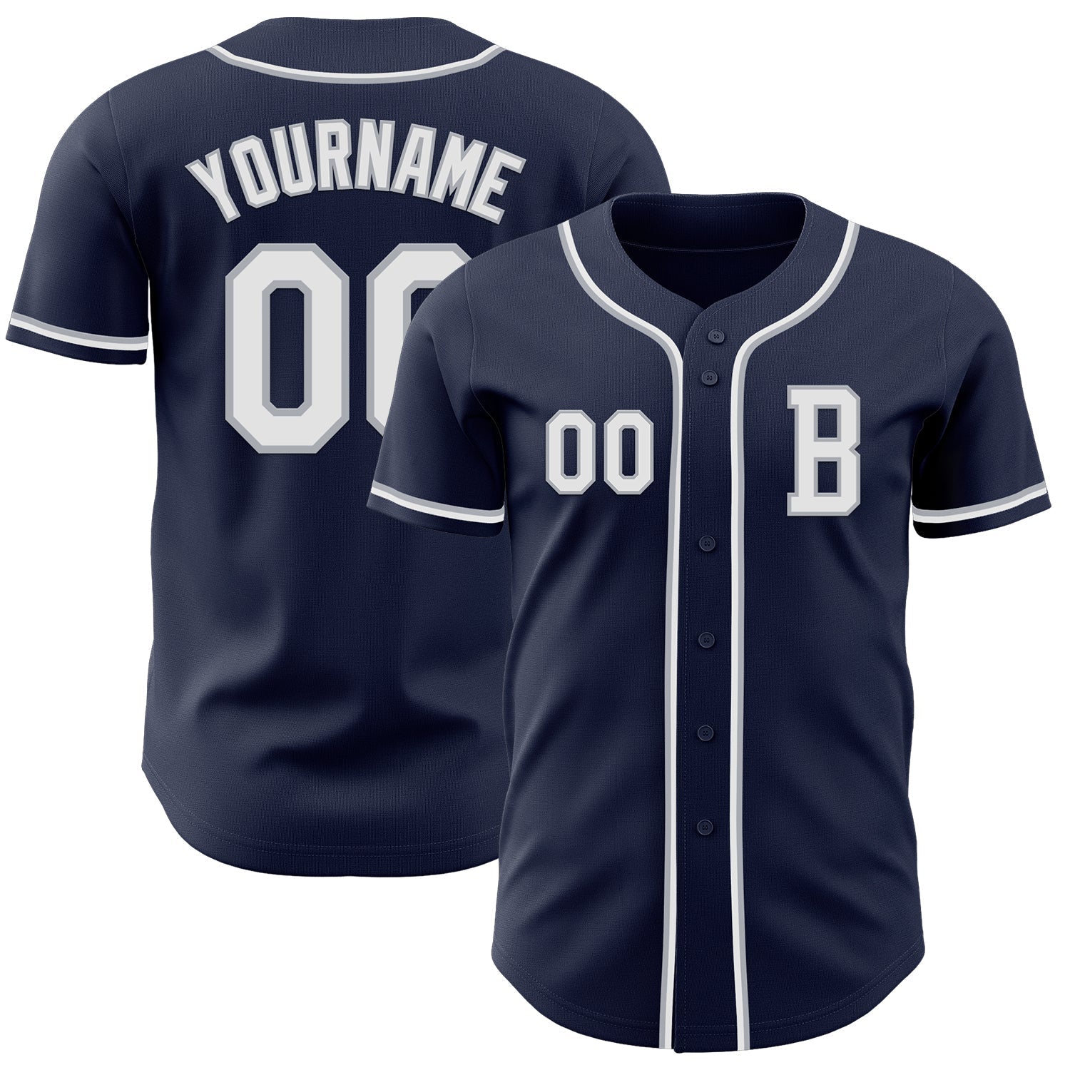 Custom Navy White-Gray Authentic Baseball Jersey baseball jersey product view 1