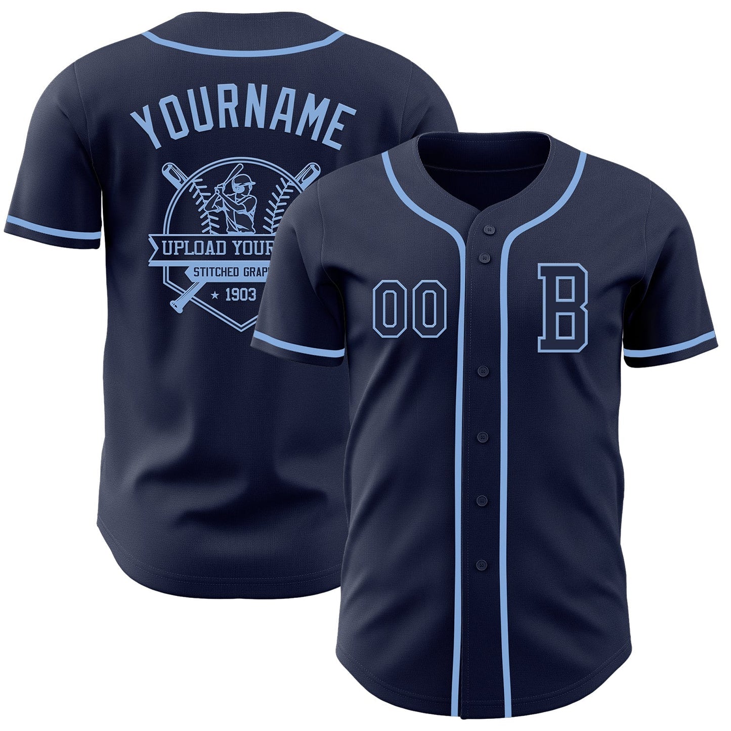 Custom Navy Light Blue Authentic Baseball Jersey baseball jersey product view 5