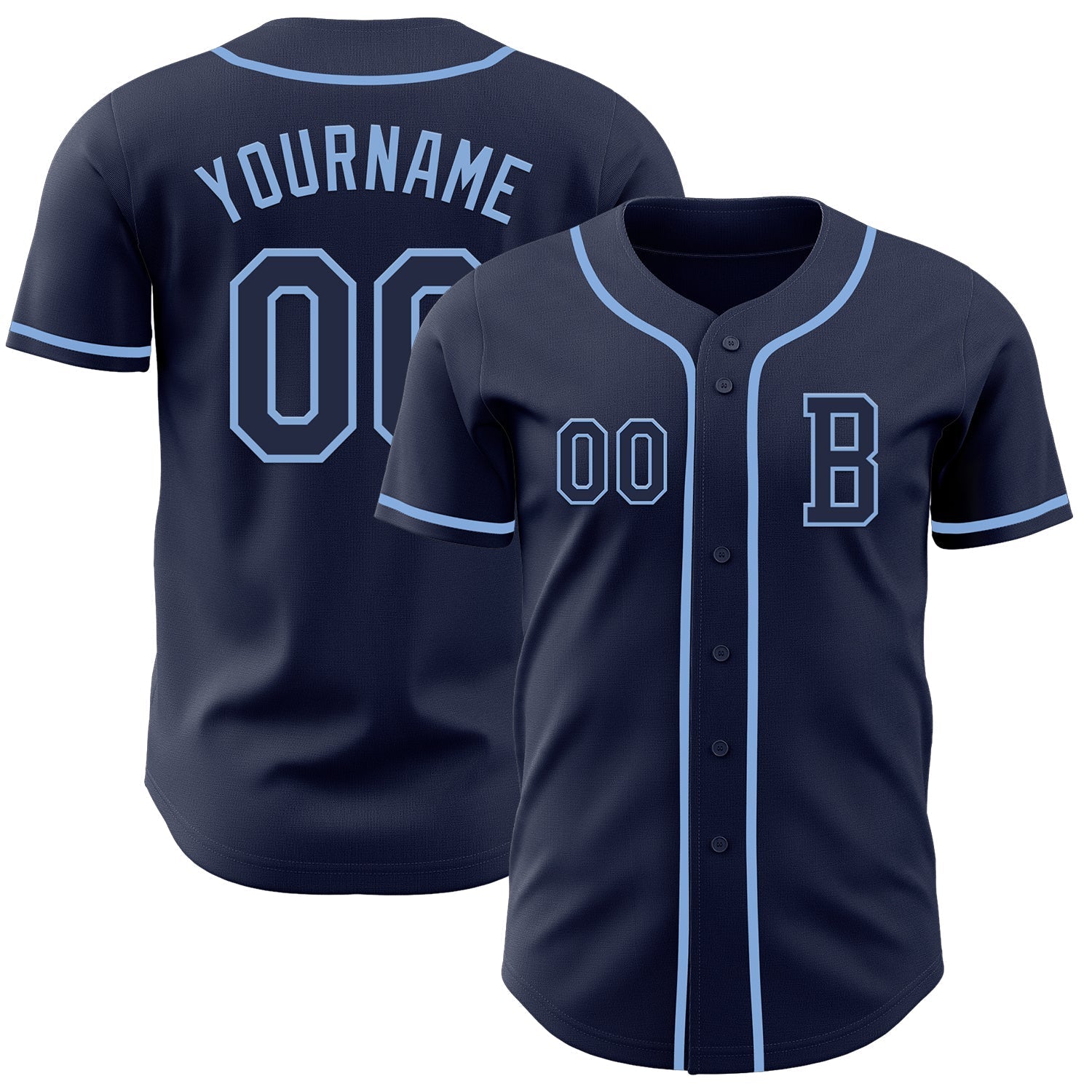 Custom Navy Light Blue Authentic Baseball Jersey baseball jersey product view 1