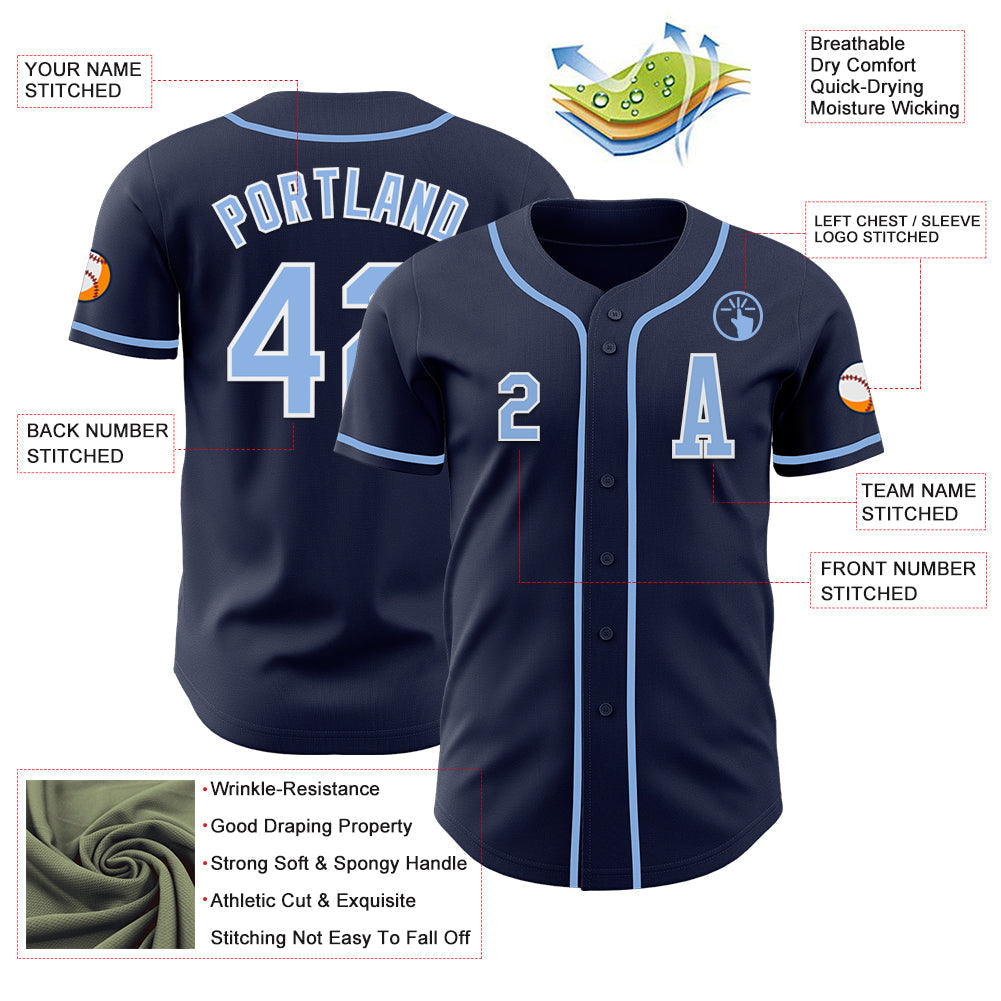 Custom Navy Light Blue-White Authentic Baseball Jersey baseball jersey product view 2