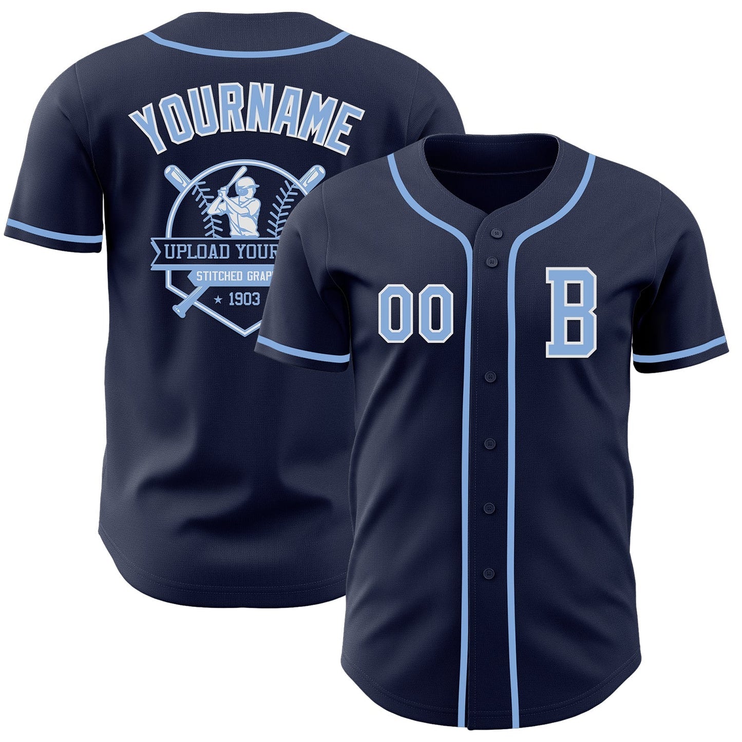 Custom Navy Light Blue-White Authentic Baseball Jersey baseball jersey product view 5