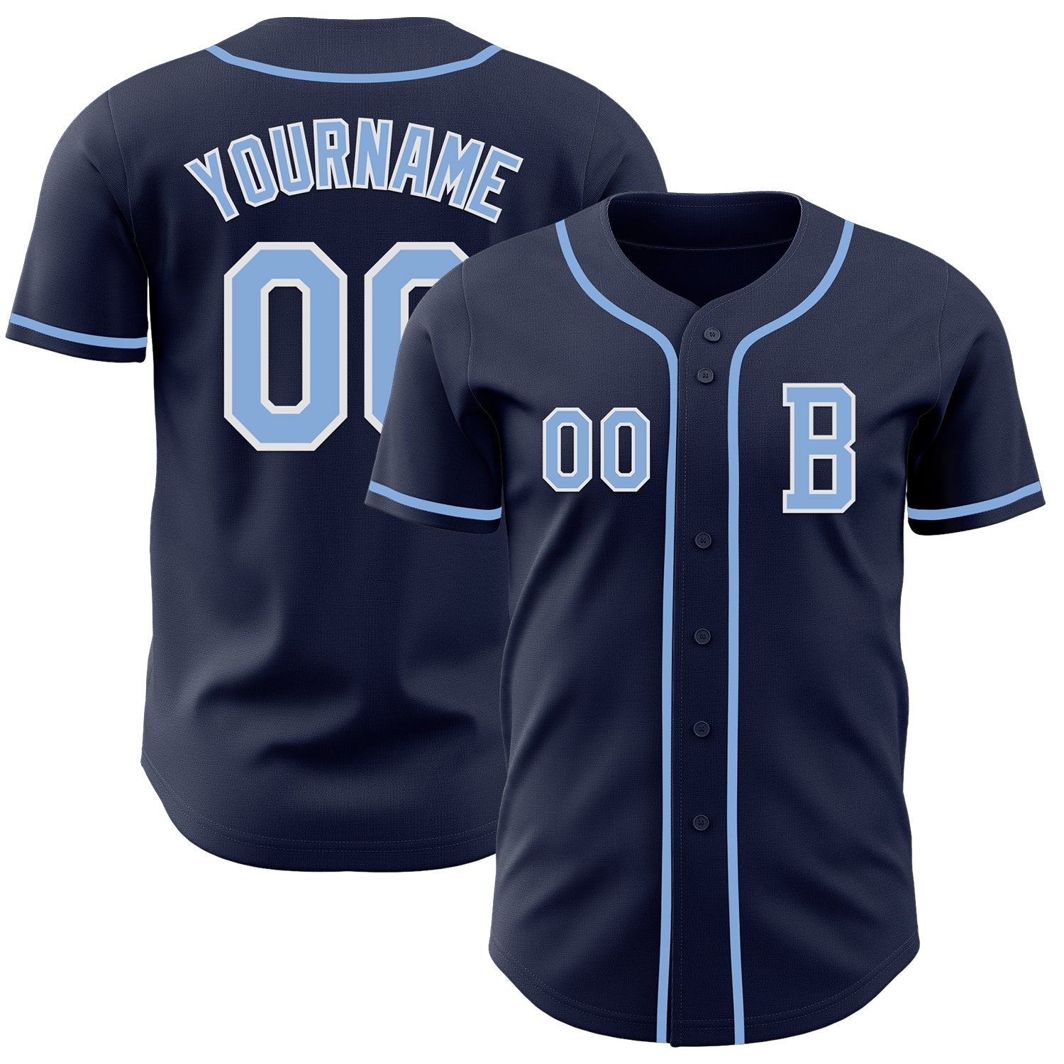 Custom Navy Light Blue-White Authentic Baseball Jersey baseball jersey product view 1