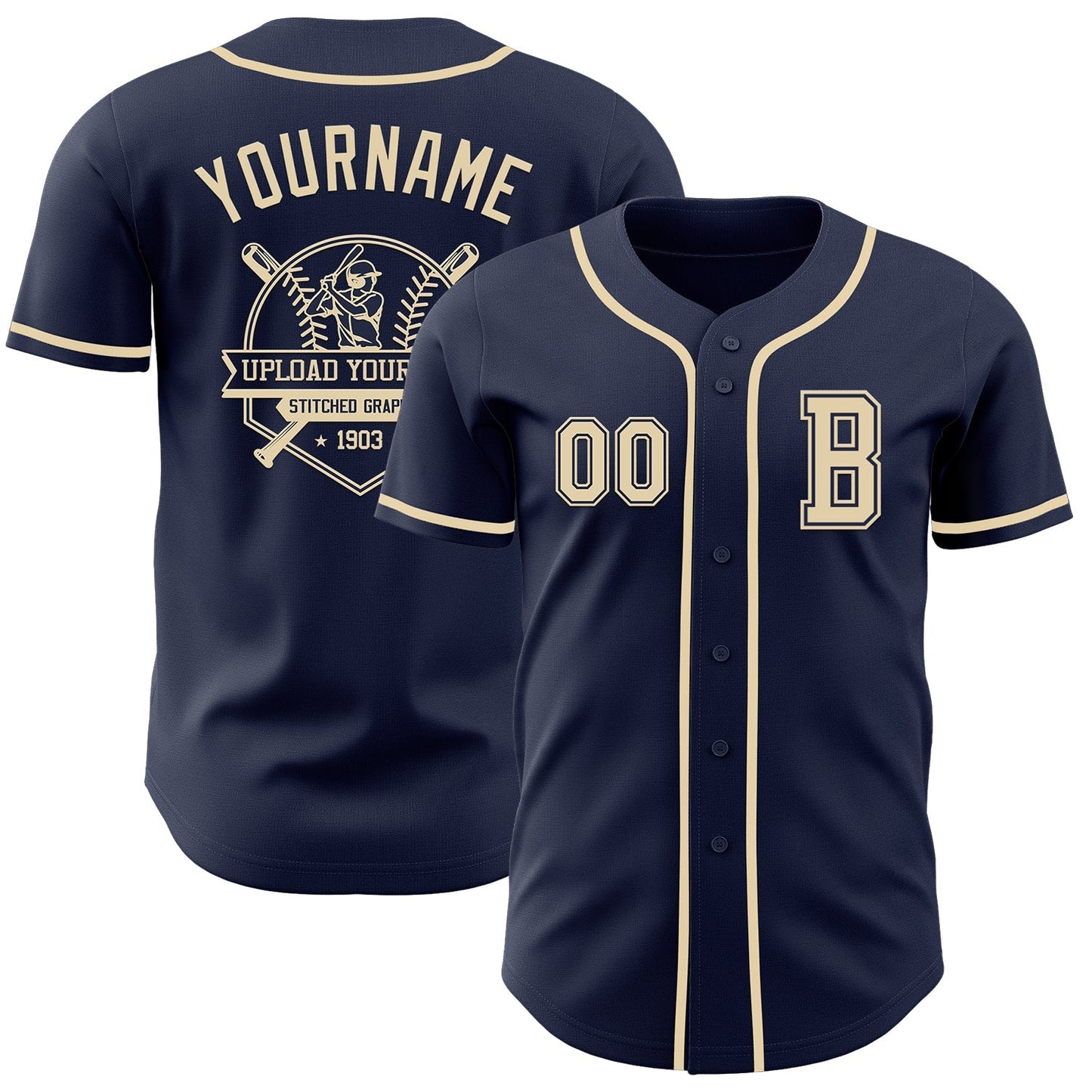 Custom Navy Cream Authentic Baseball Jersey baseball jersey product view 5