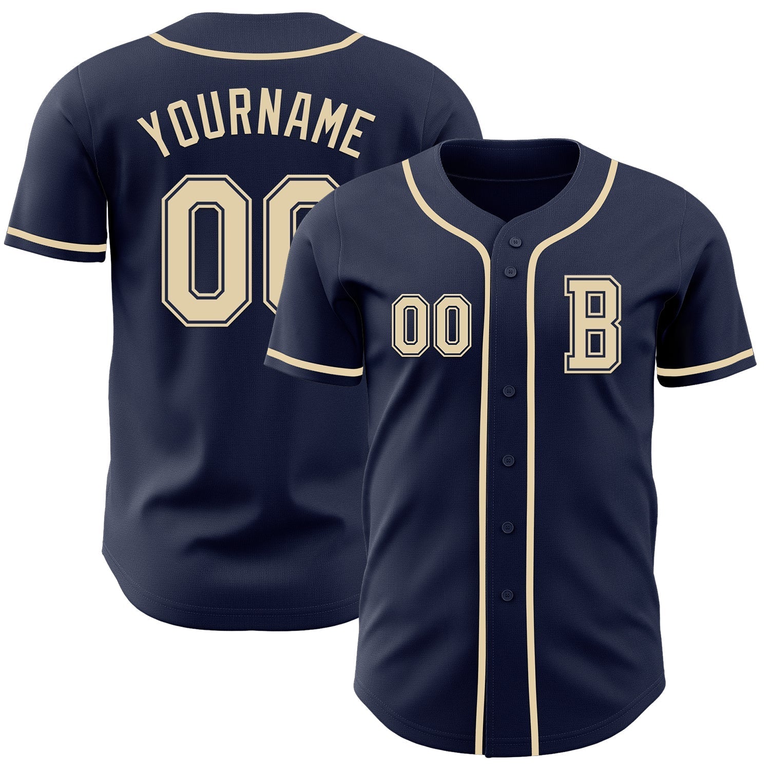 Custom Navy Cream Authentic Baseball Jersey baseball jersey product view 1