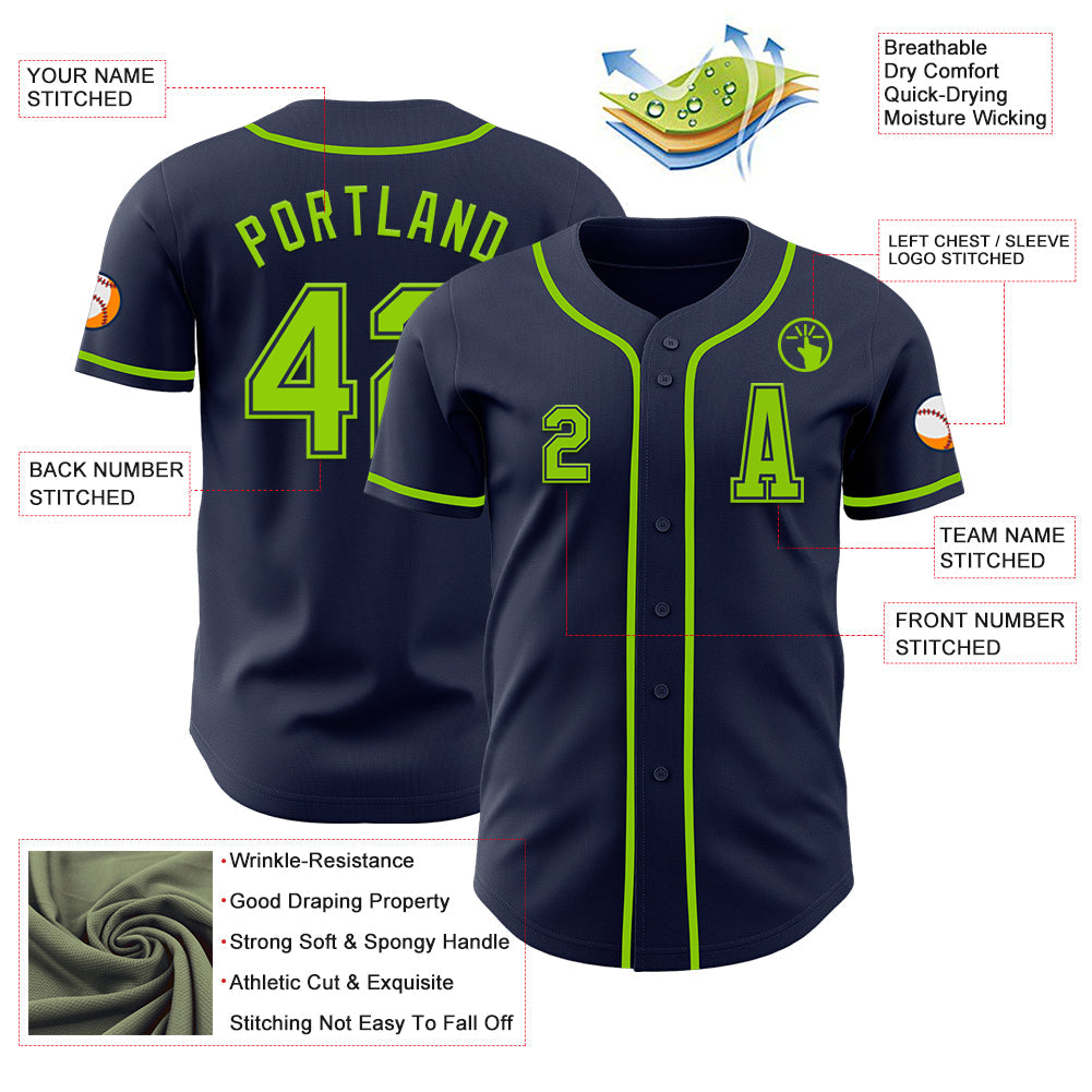 Custom Navy Neon Green Authentic Baseball Jersey baseball jersey product view 2