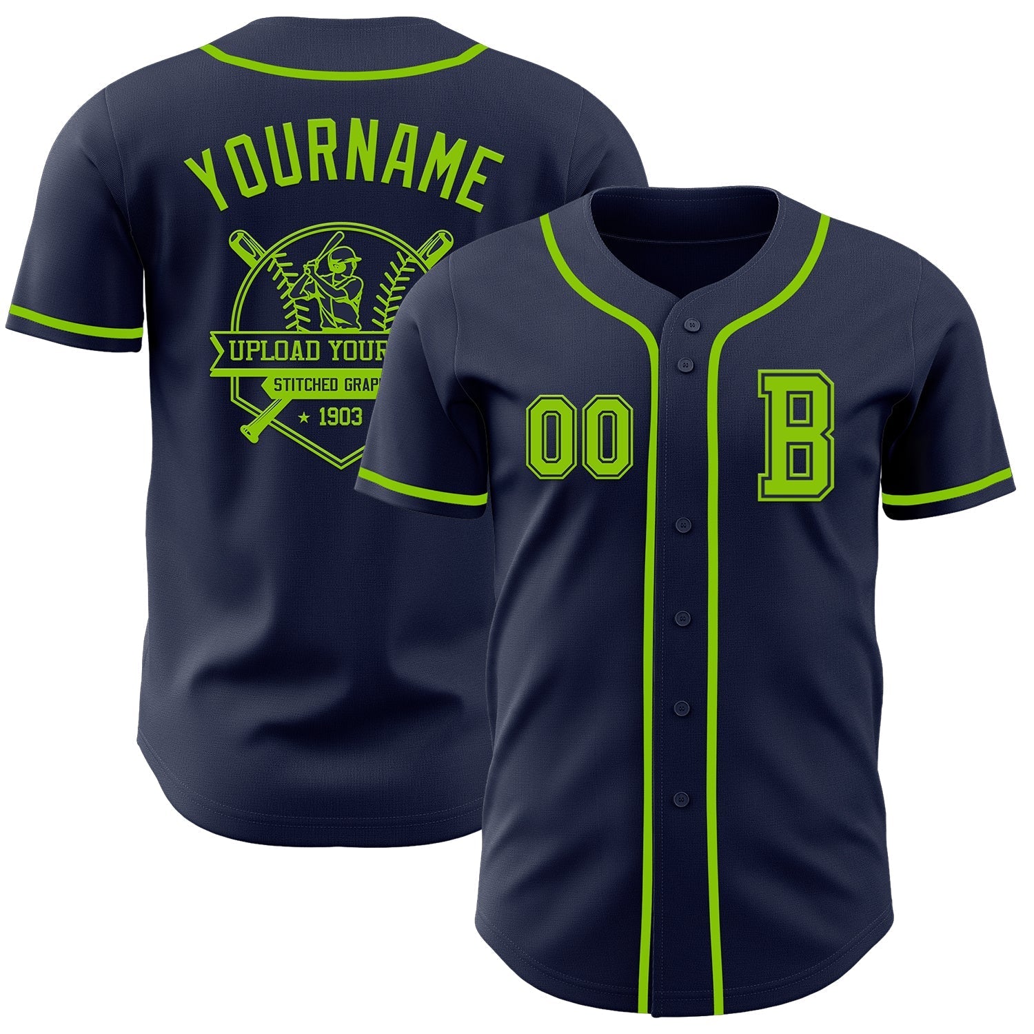Custom Navy Neon Green Authentic Baseball Jersey baseball jersey product view 5