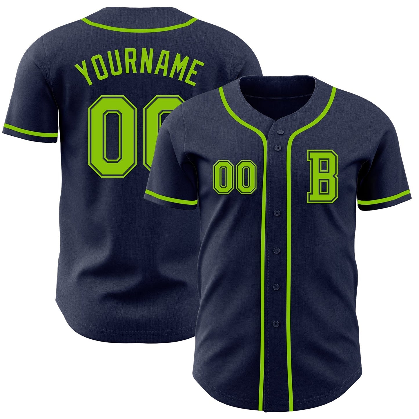 Custom Navy Neon Green Authentic Baseball Jersey baseball jersey product view 1