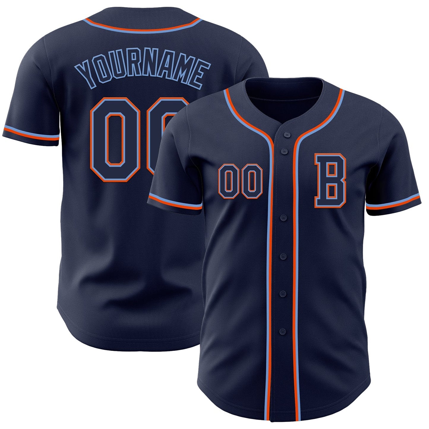 Custom Navy Powder Blue-Orange Authentic Baseball Jersey baseball jersey product view 1