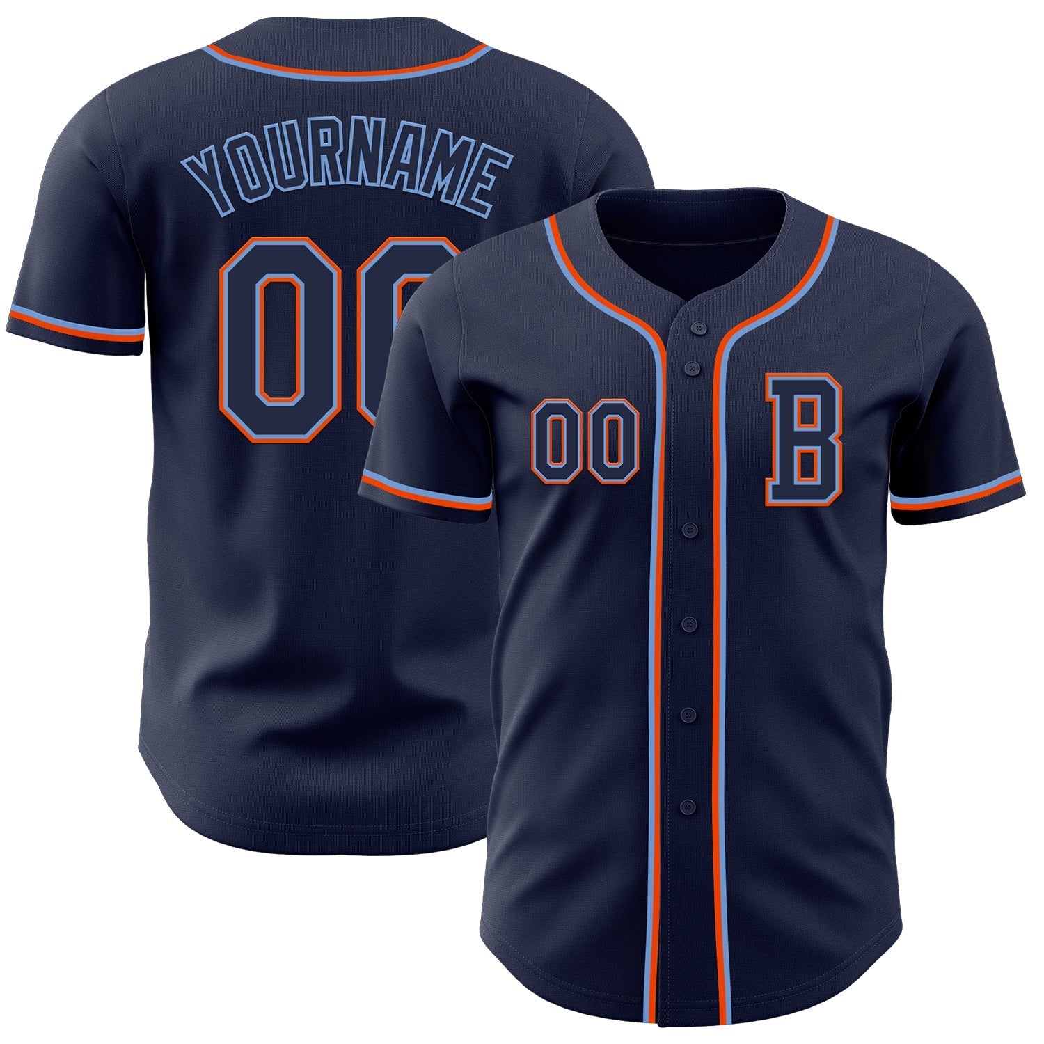 Custom Navy Powder Blue-Orange Authentic Baseball Jersey baseball jersey product view 1
