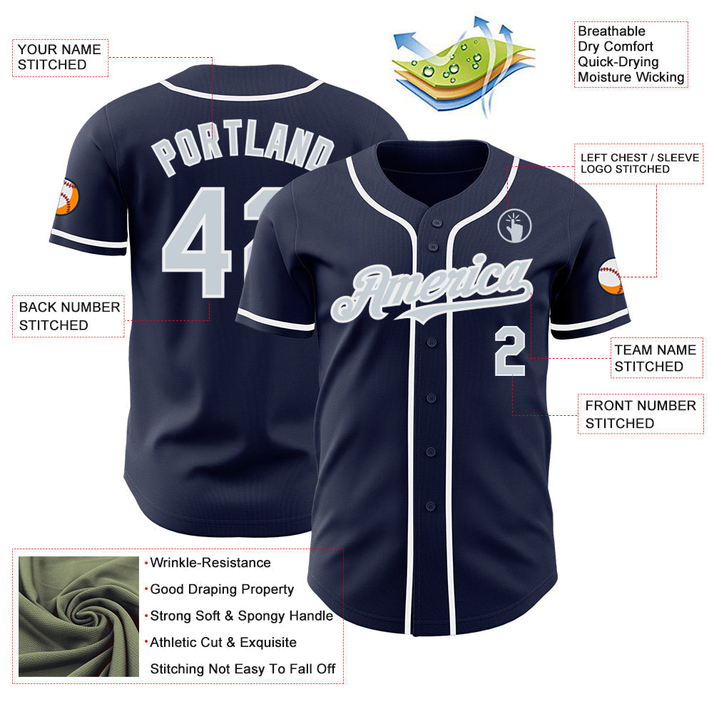 Custom Navy Silver-White Authentic Baseball Jersey baseball jersey product view 3