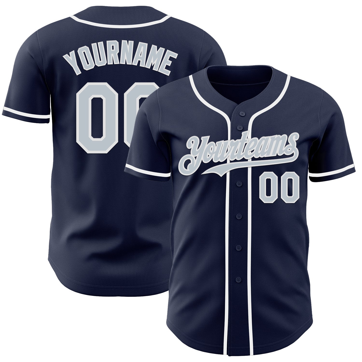 Custom Navy Silver-White Authentic Baseball Jersey baseball jersey product view 1