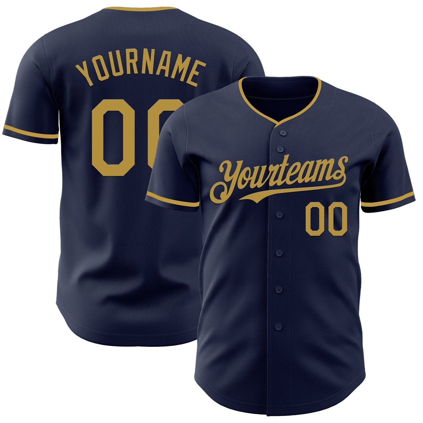 Custom Navy Old Gold Authentic Baseball Jersey baseball jersey product view 1