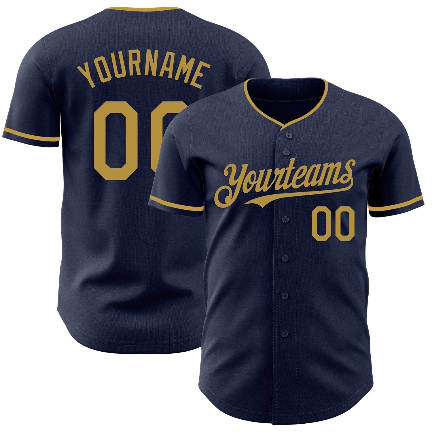 Custom Navy Old Gold Authentic Baseball Jersey baseball jersey product view 1