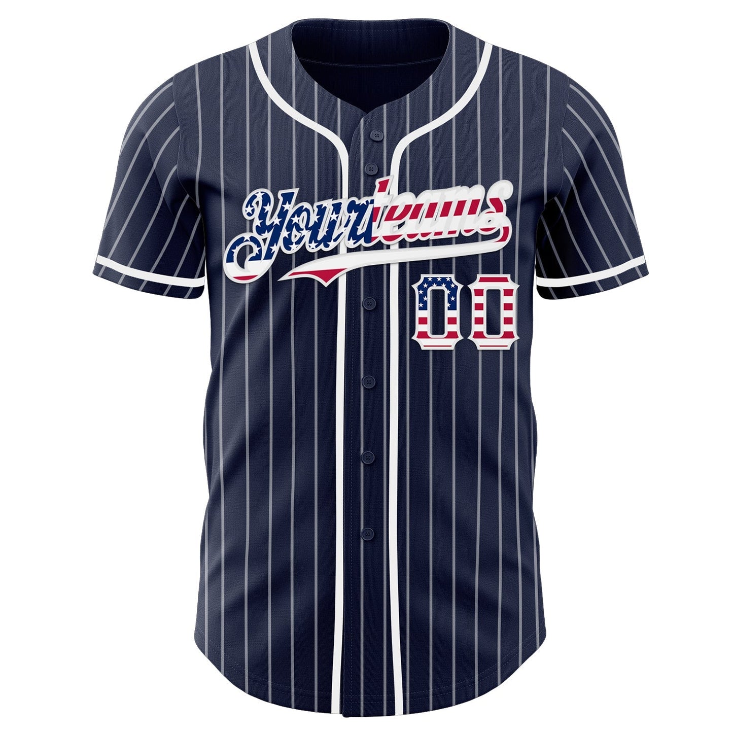 Custom Navy White Pinstripe USA Flag Authentic Baseball Jersey baseball jersey product view 2