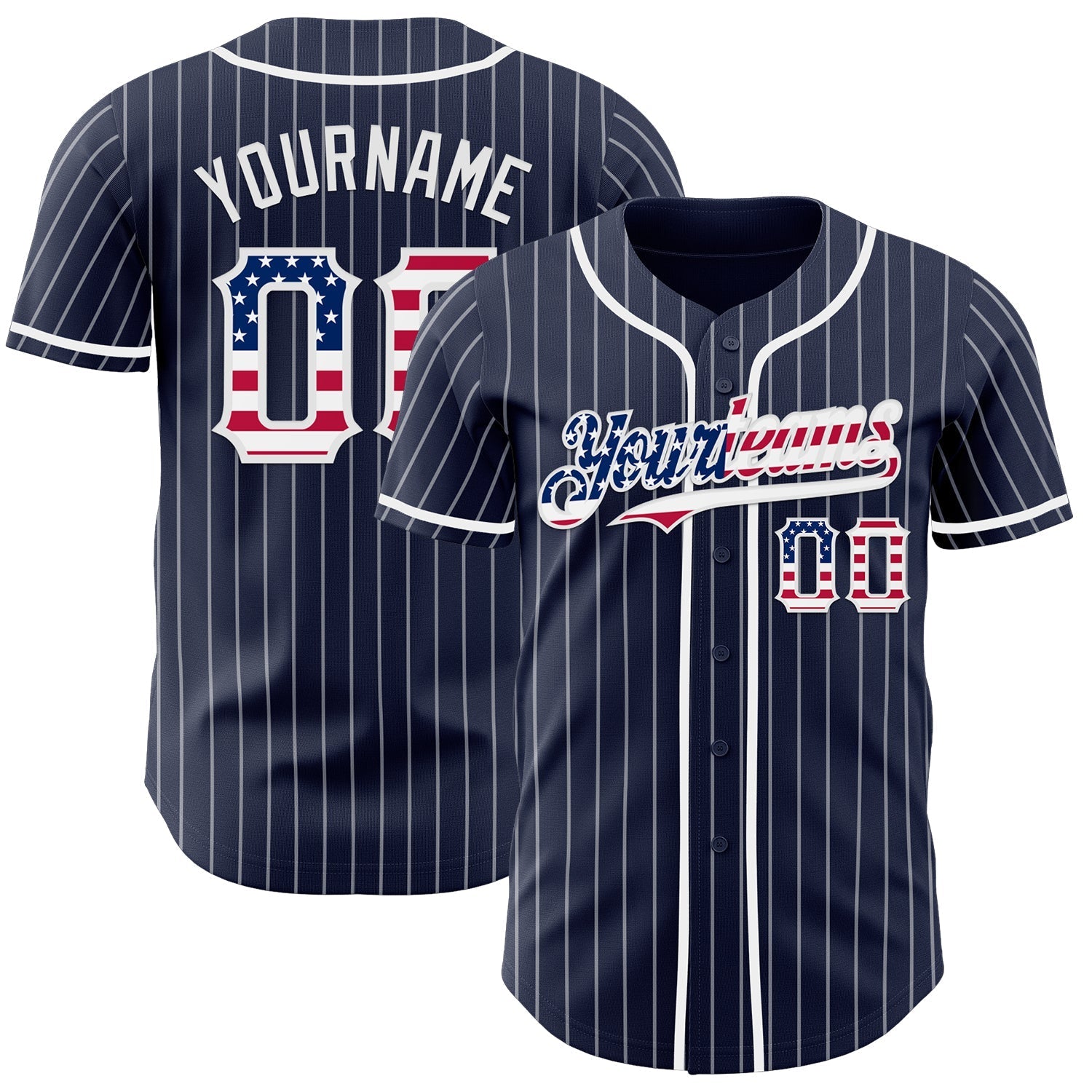 Custom Navy White Pinstripe USA Flag Authentic Baseball Jersey baseball jersey product view 1