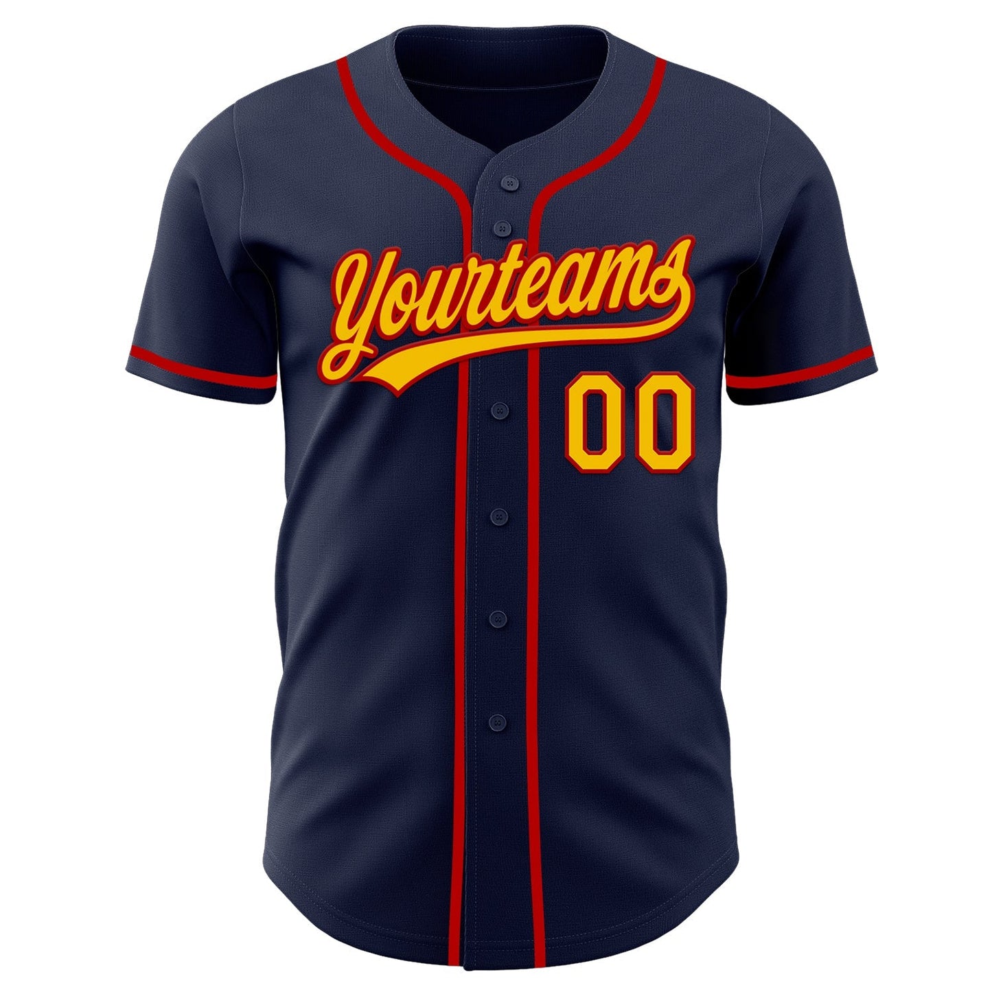 Custom Navy Yellow-Red Authentic Baseball Jersey baseball jersey product view 2