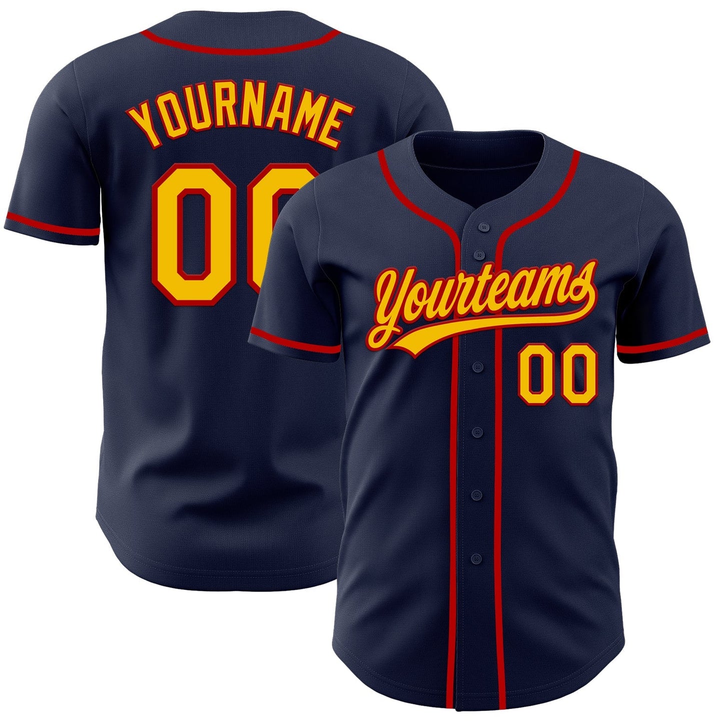 Custom Navy Yellow-Red Authentic Baseball Jersey baseball jersey product view 1