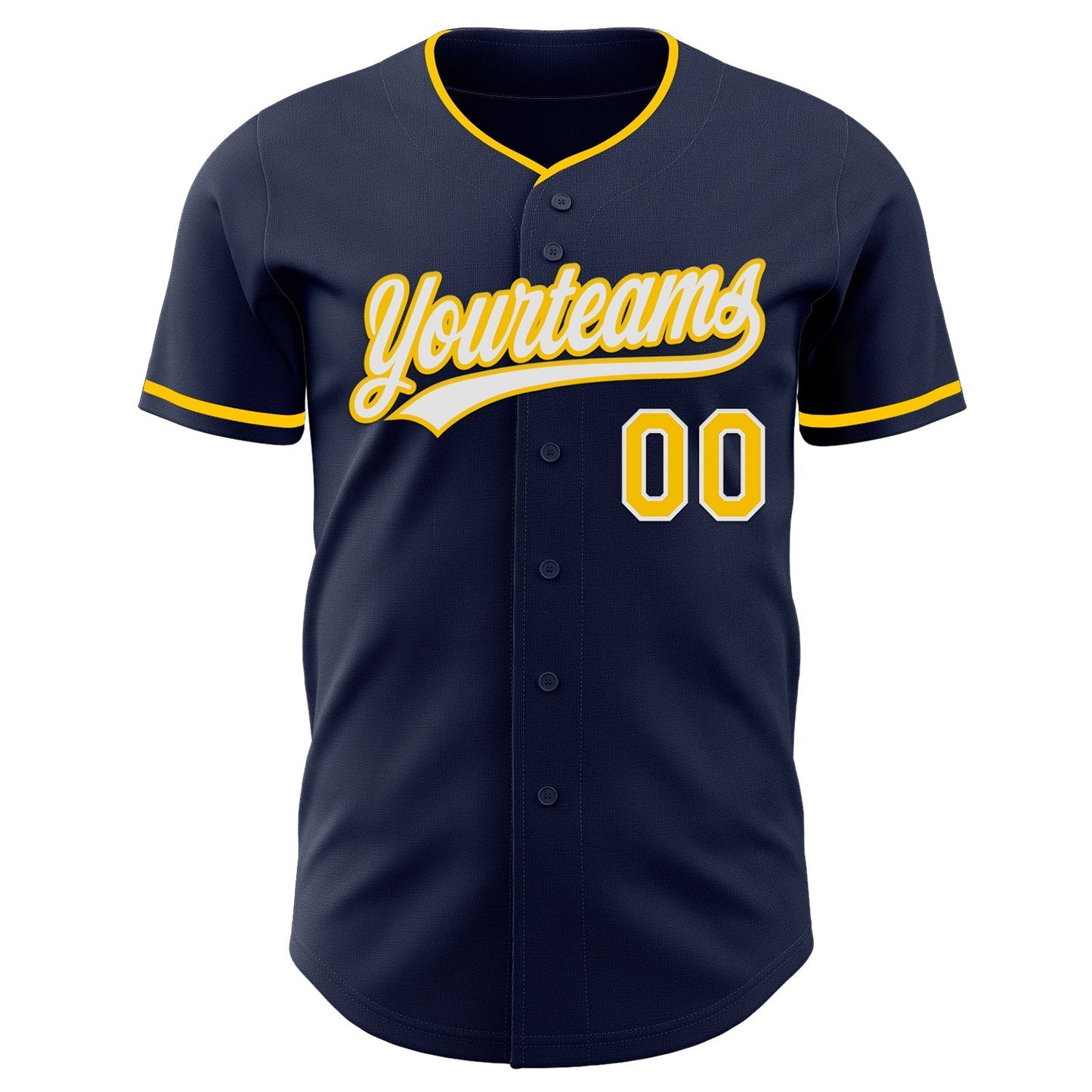 Custom Navy Yellow-White Authentic Baseball Jersey baseball jersey product view 2