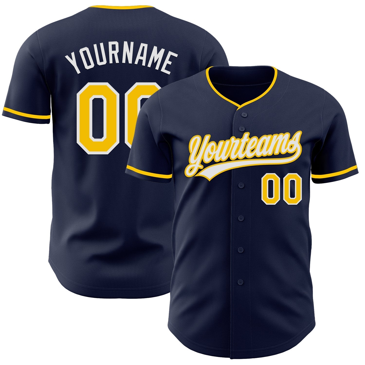 Custom Navy Yellow-White Authentic Baseball Jersey baseball jersey product view 1