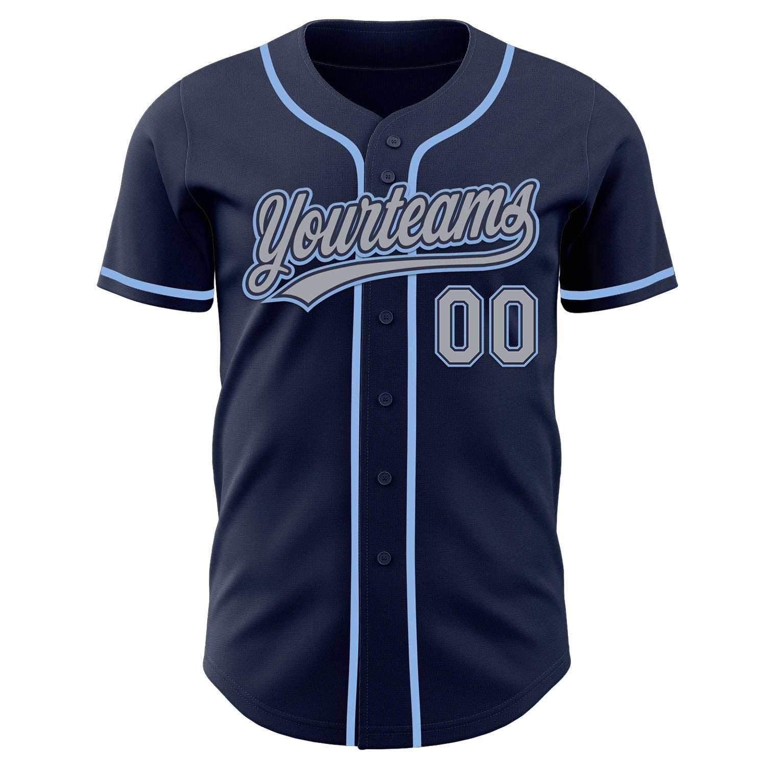 Custom Navy Gray-Light Blue Authentic Baseball Jersey baseball jersey product view 2