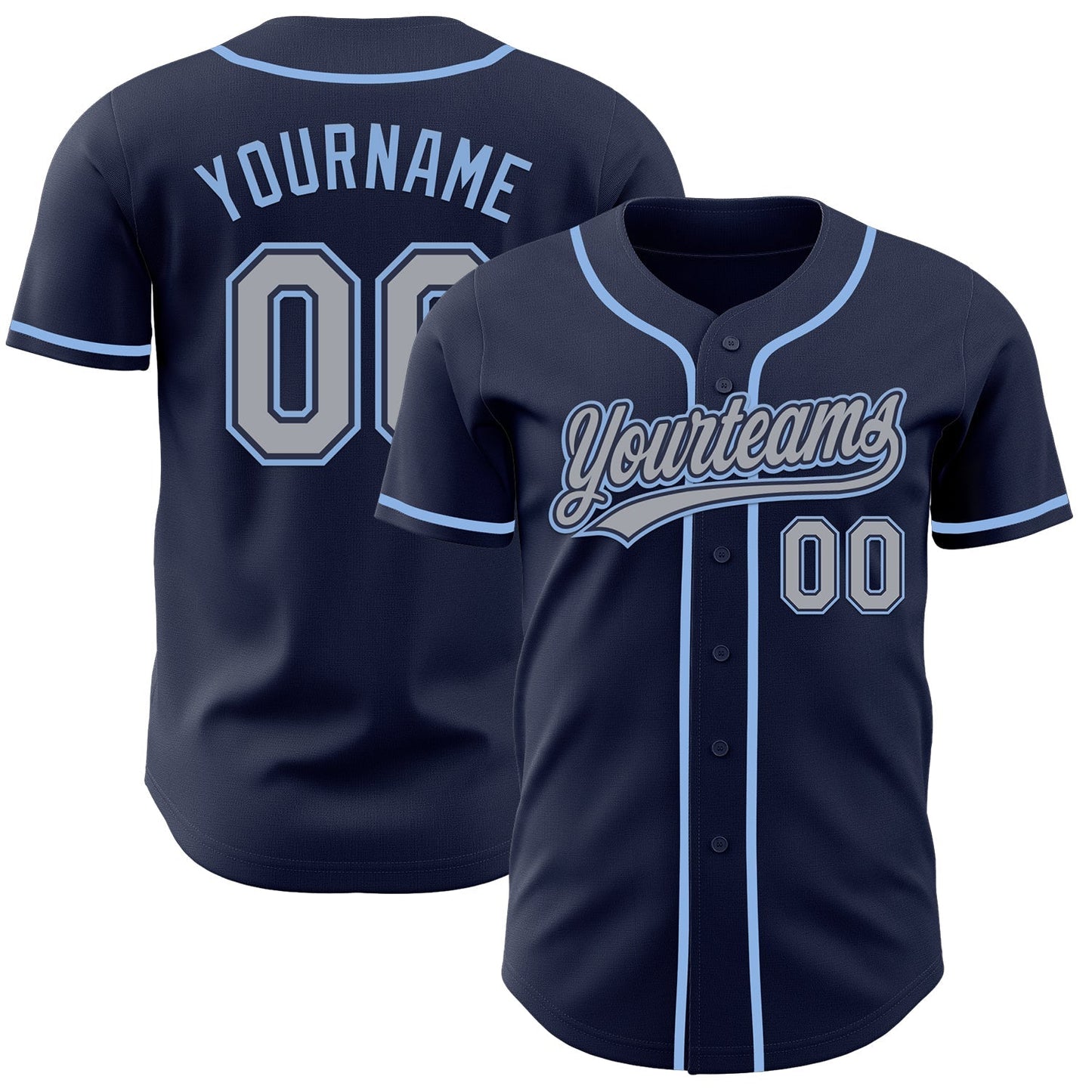 Custom Navy Gray-Light Blue Authentic Baseball Jersey baseball jersey product view 1