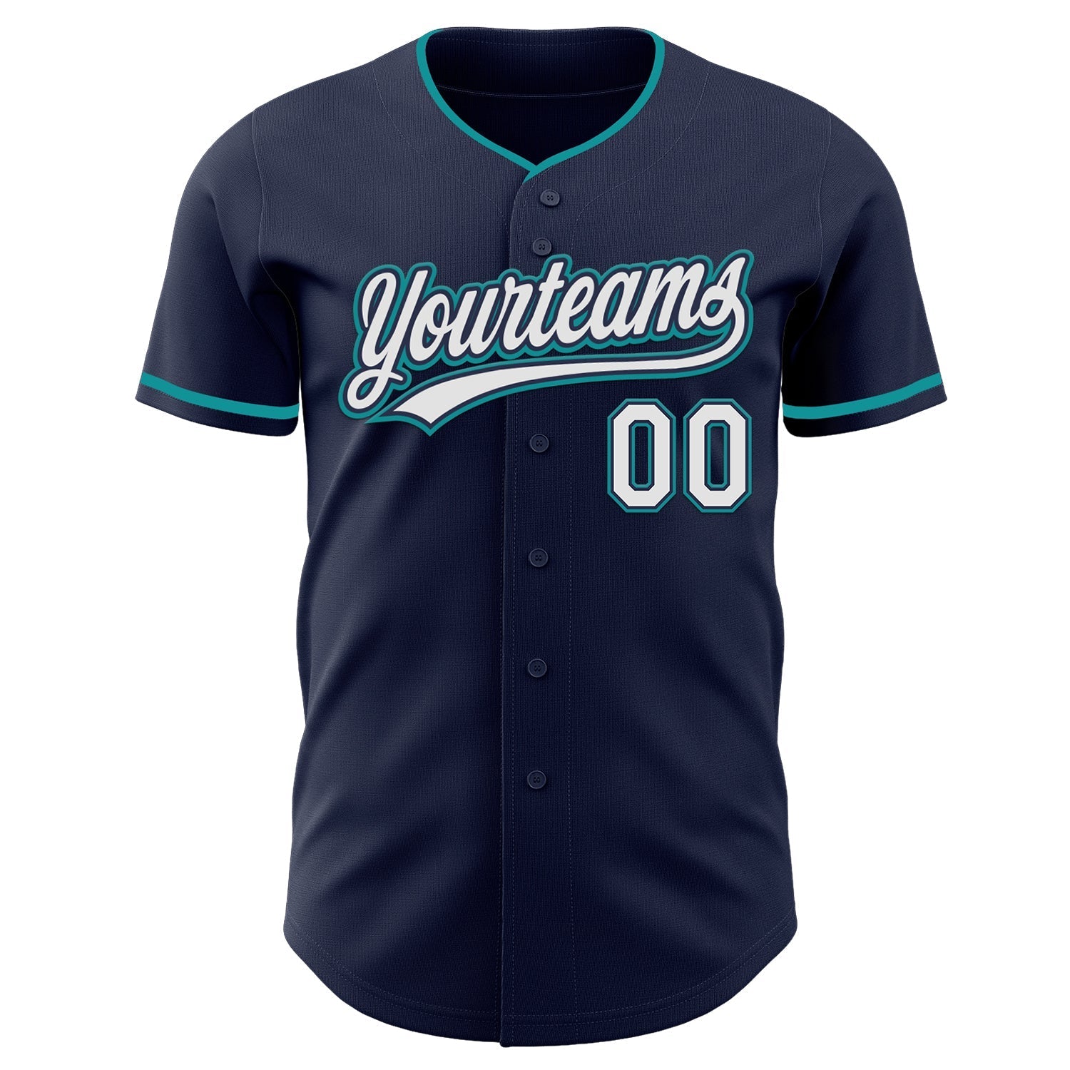 Custom Navy White-Teal Authentic Baseball Jersey baseball jersey product view 2