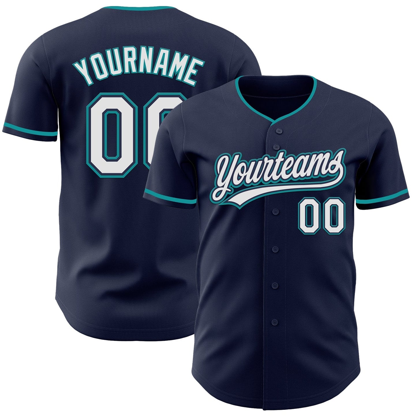 Custom Navy White-Teal Authentic Baseball Jersey baseball jersey product view 1