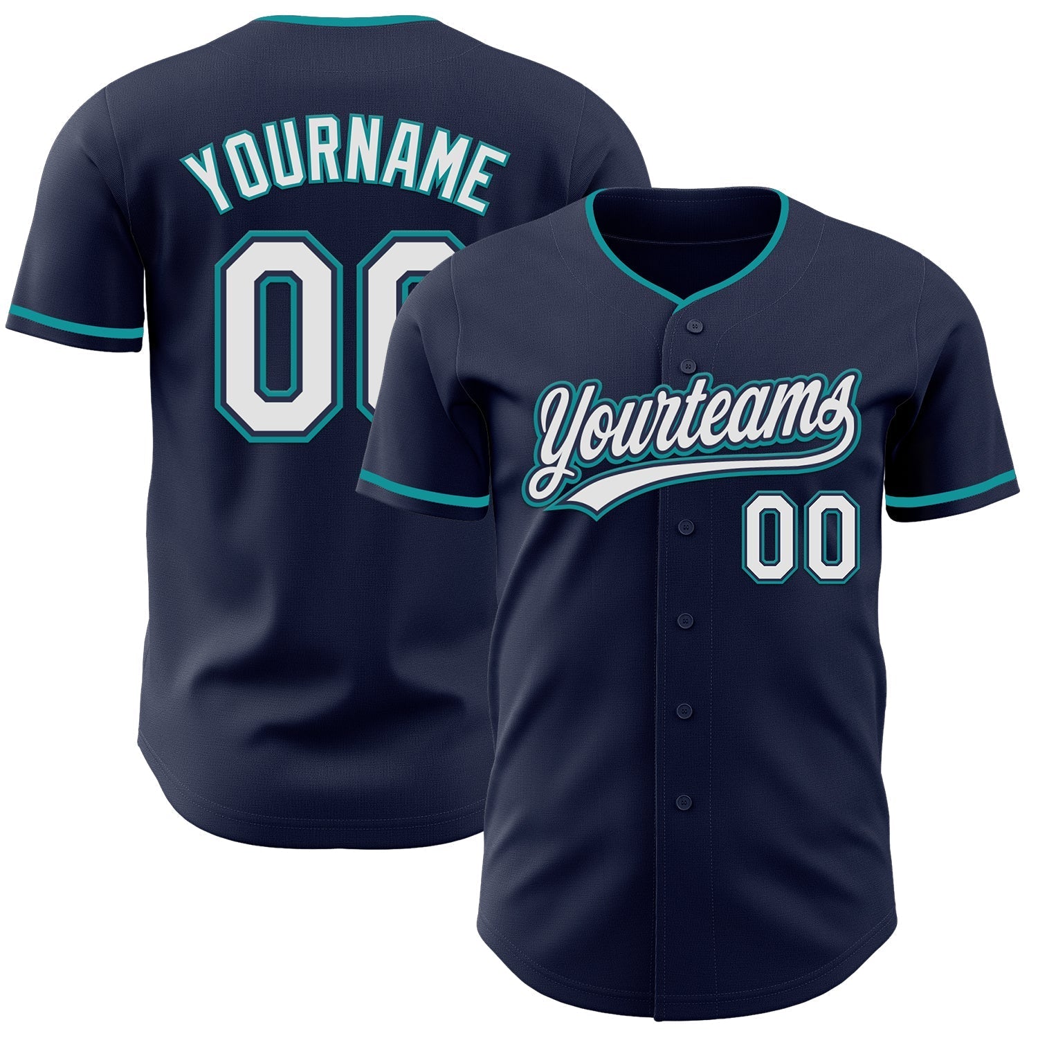 Custom Navy White-Teal Authentic Baseball Jersey baseball jersey product view 1