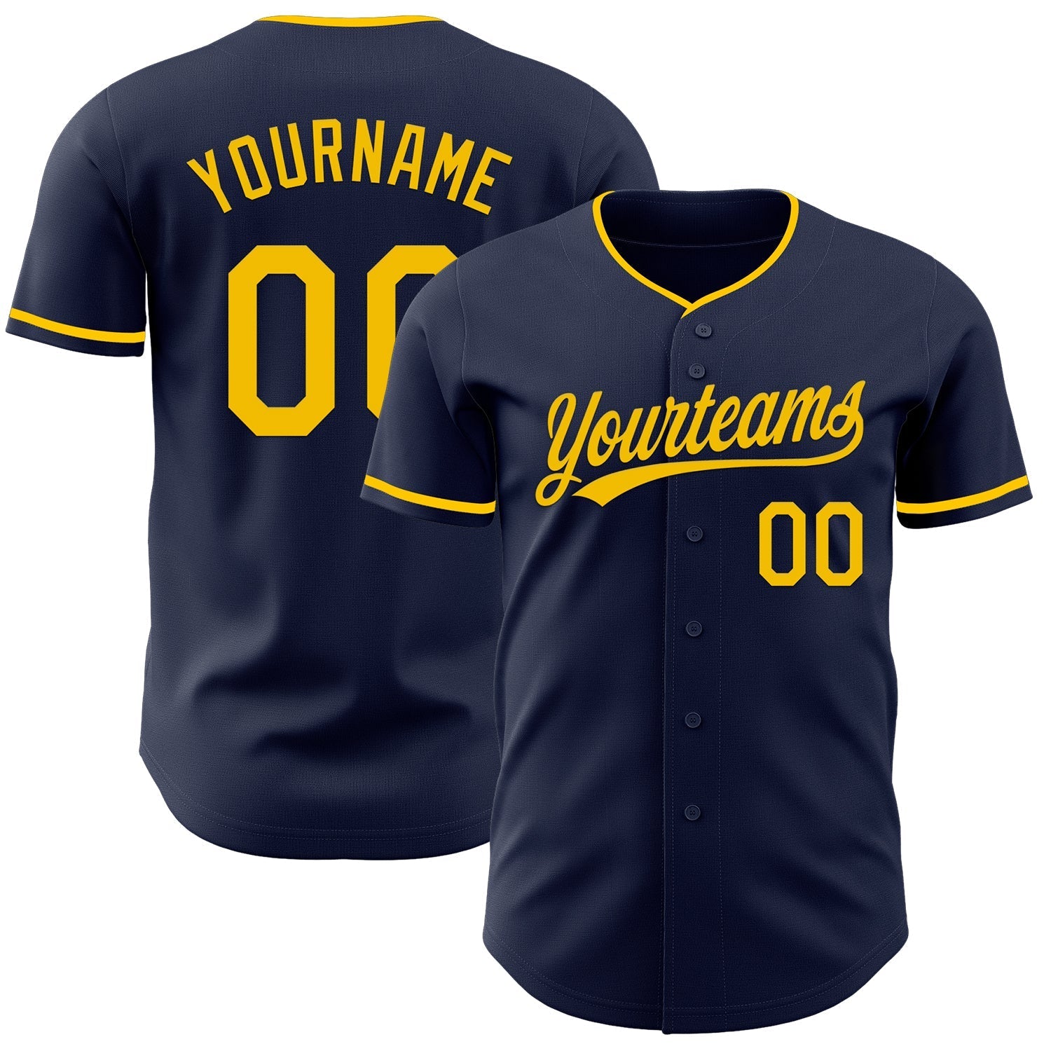 Custom Navy Yellow Authentic Baseball Jersey baseball jersey product view 1