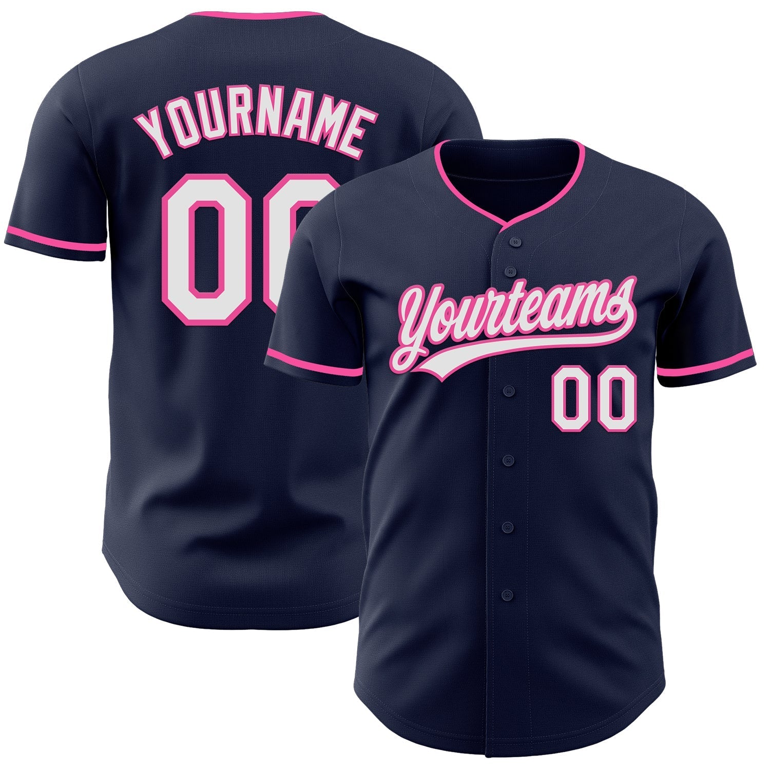 Custom Navy White-Pink Authentic Baseball Jersey baseball jersey product view 1