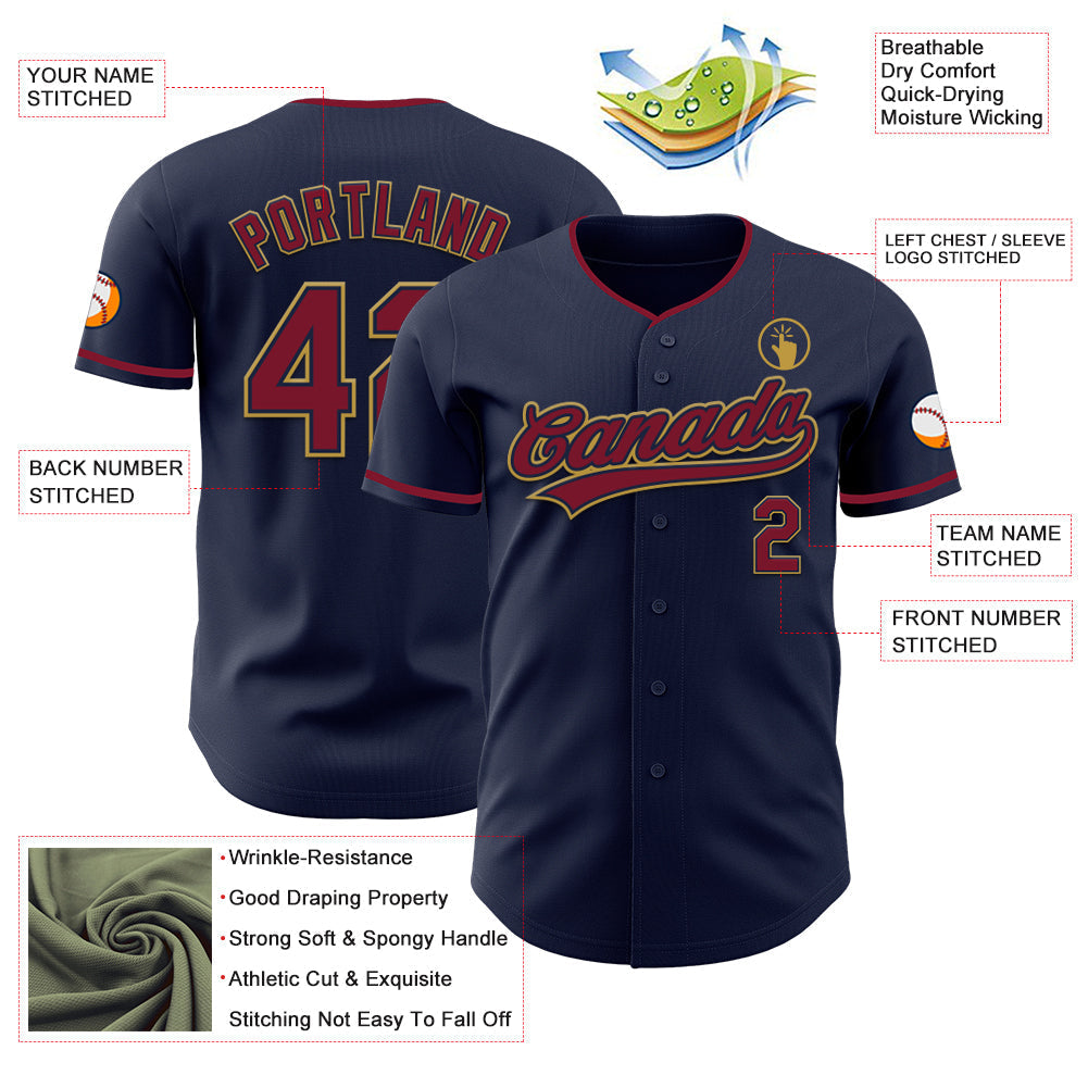 Custom Navy Crimson-Old Gold Authentic Baseball Jersey baseball jersey product view 3