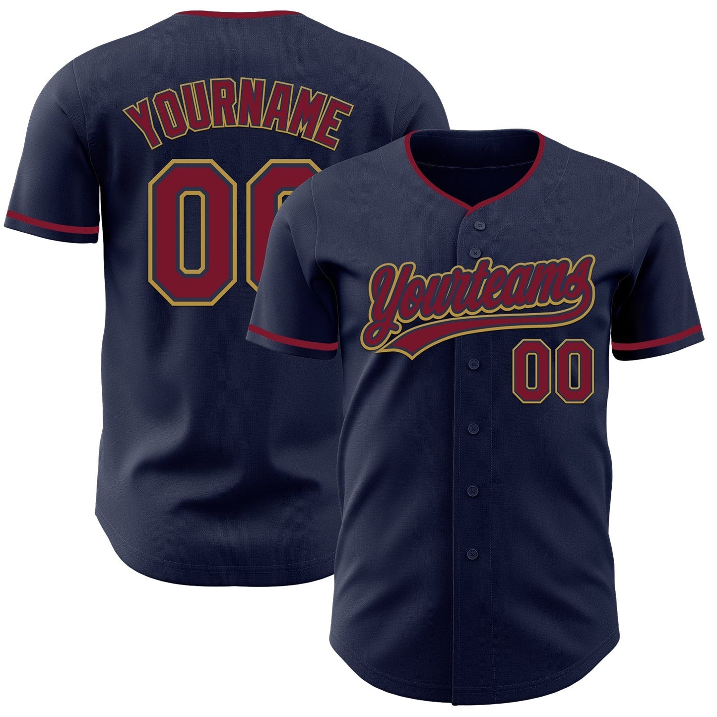 Custom Navy Crimson-Old Gold Authentic Baseball Jersey baseball jersey product view 1