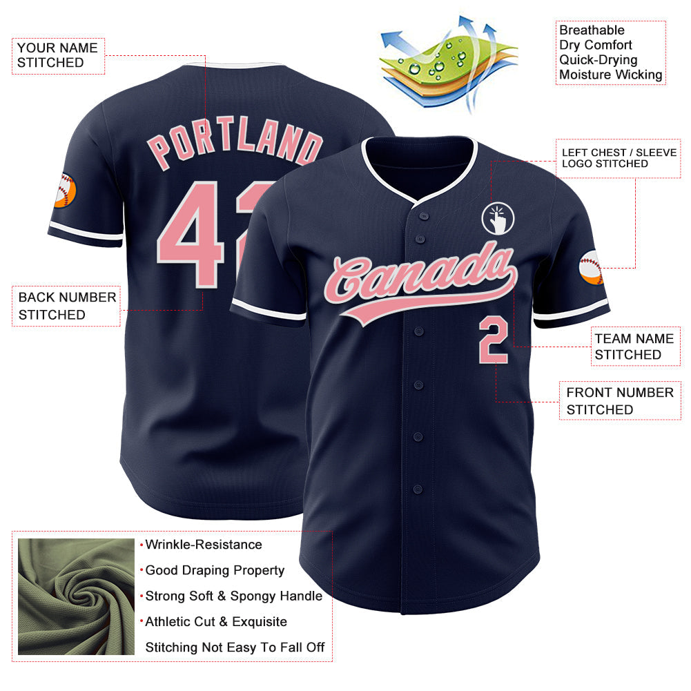 Custom Navy Medium Pink-White Authentic Baseball Jersey baseball jersey product view 3