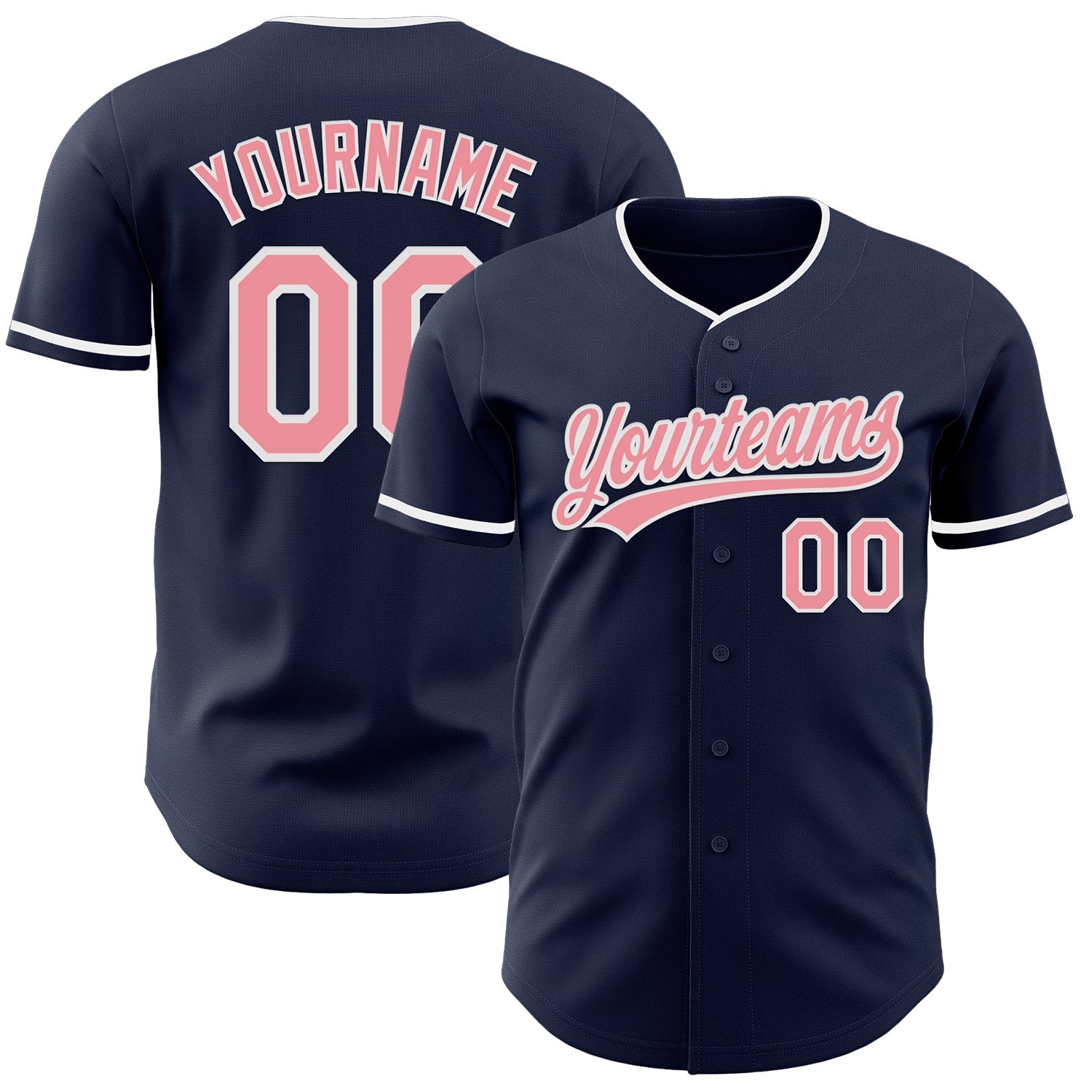 Custom Navy Medium Pink-White Authentic Baseball Jersey baseball jersey product view 1