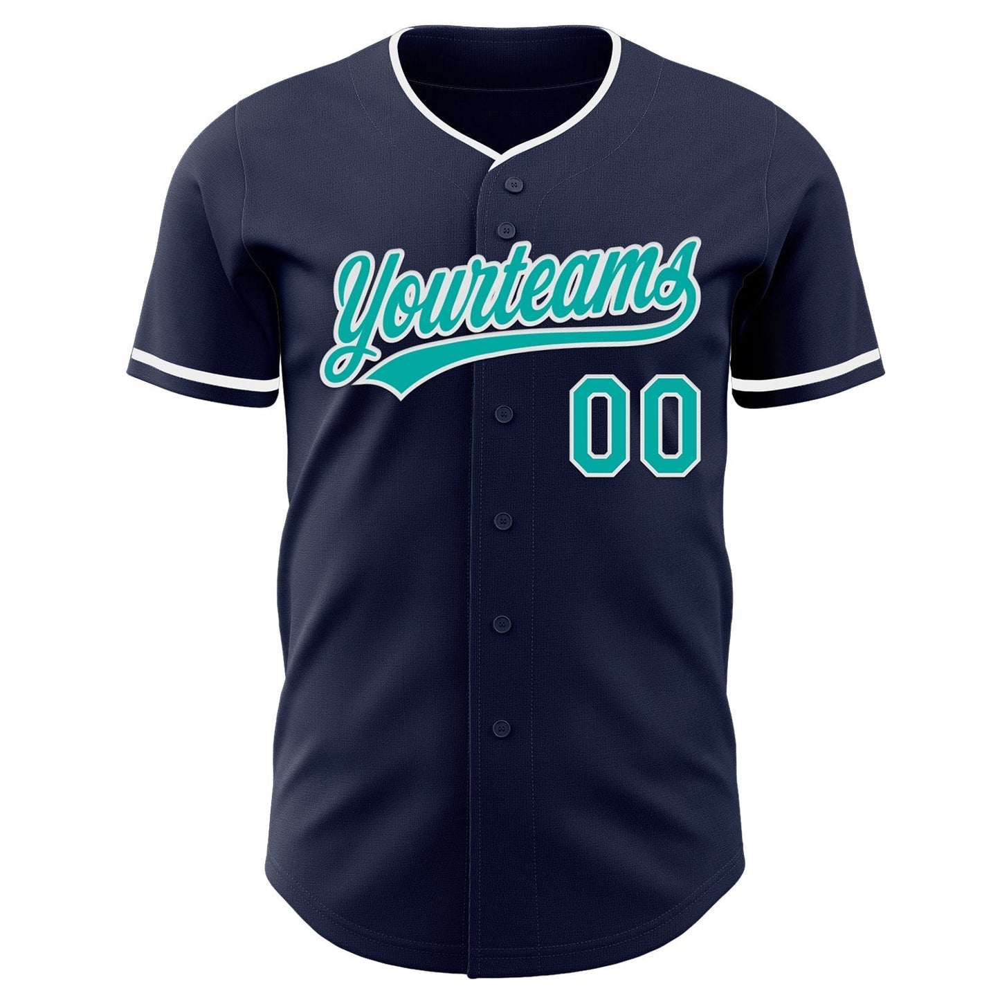 Custom Navy Aqua-White Authentic Baseball Jersey baseball jersey product view 2