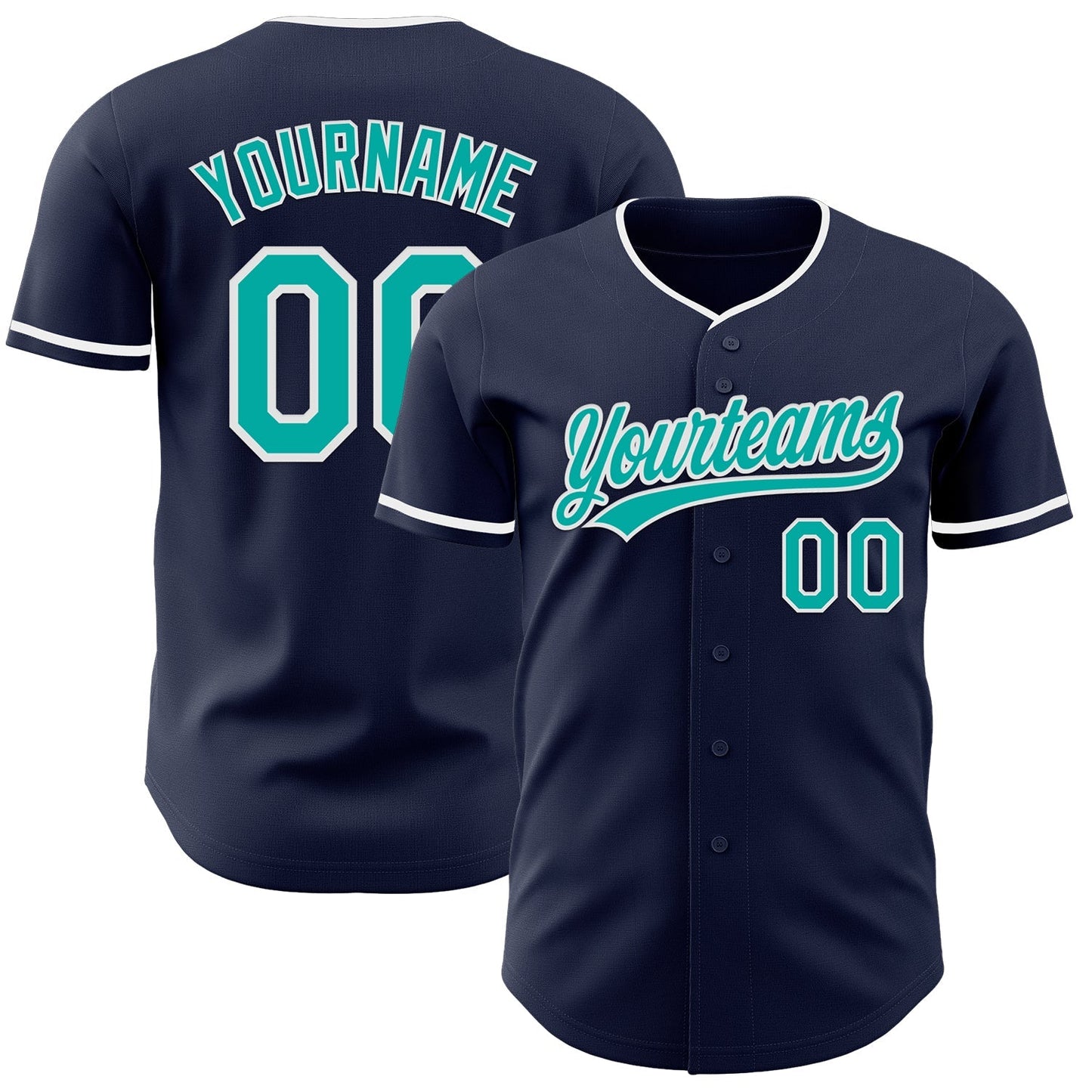 Custom Navy Aqua-White Authentic Baseball Jersey baseball jersey product view 1