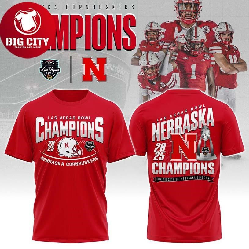 Nebraska Cornhuskers Las Vegas Bowl Champions 2025 Two Sided Shirt Unisex T-shirt, Sweatshirt, Hoodie, Long Sleeve Tee - T-Shirt, Sweatshirt, Hoodie