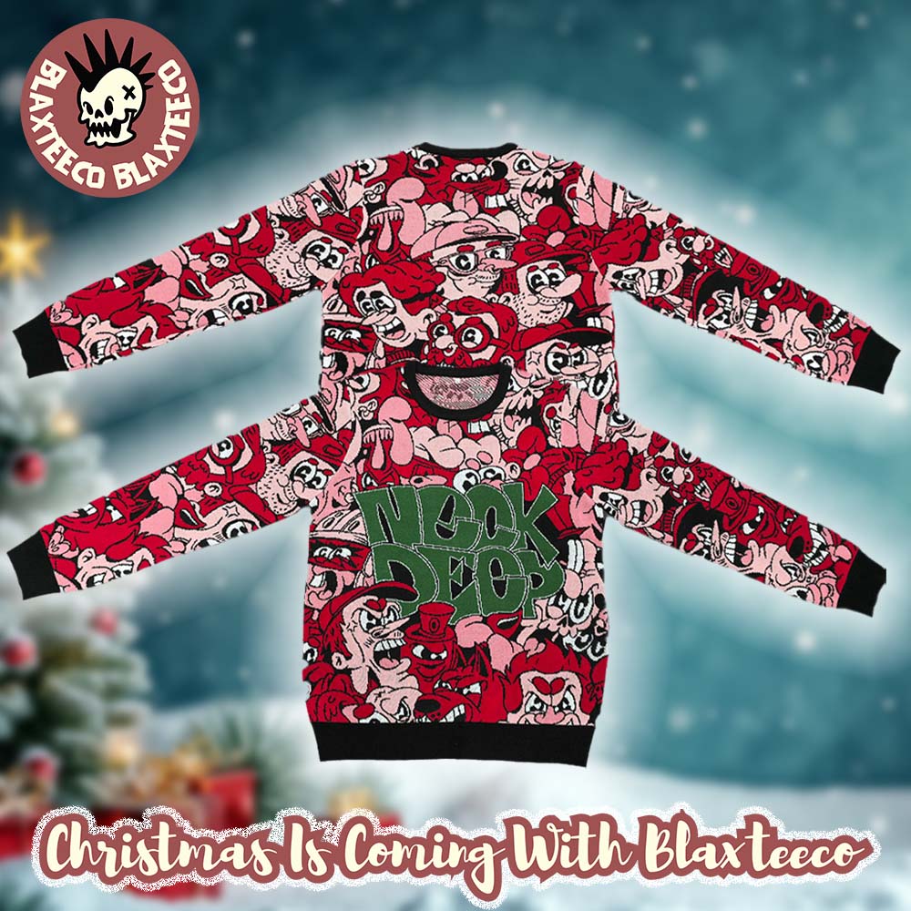 Neck Deep Big Logo Doodle Characters Pattern Ugly Christmas Jumper Sweater Unisex T-shirt, Sweatshirt, Hoodie, Long Sleeve Tee - T-Shirt, Sweatshirt, Hoodie