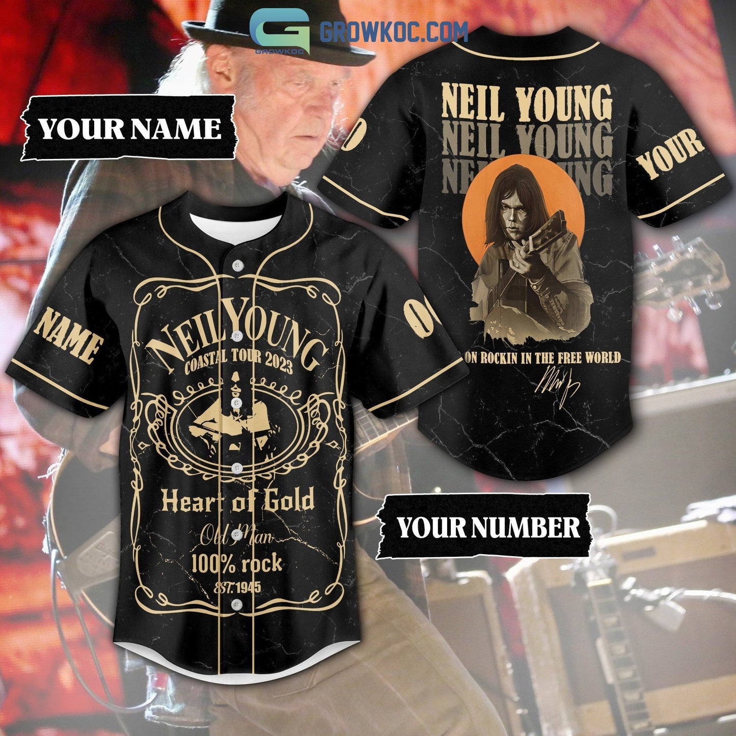 Neil Young Coastal Tour 2023 Keep On Rockin In The Free World Personalized Baseball Jersey baseball jersey product view 1