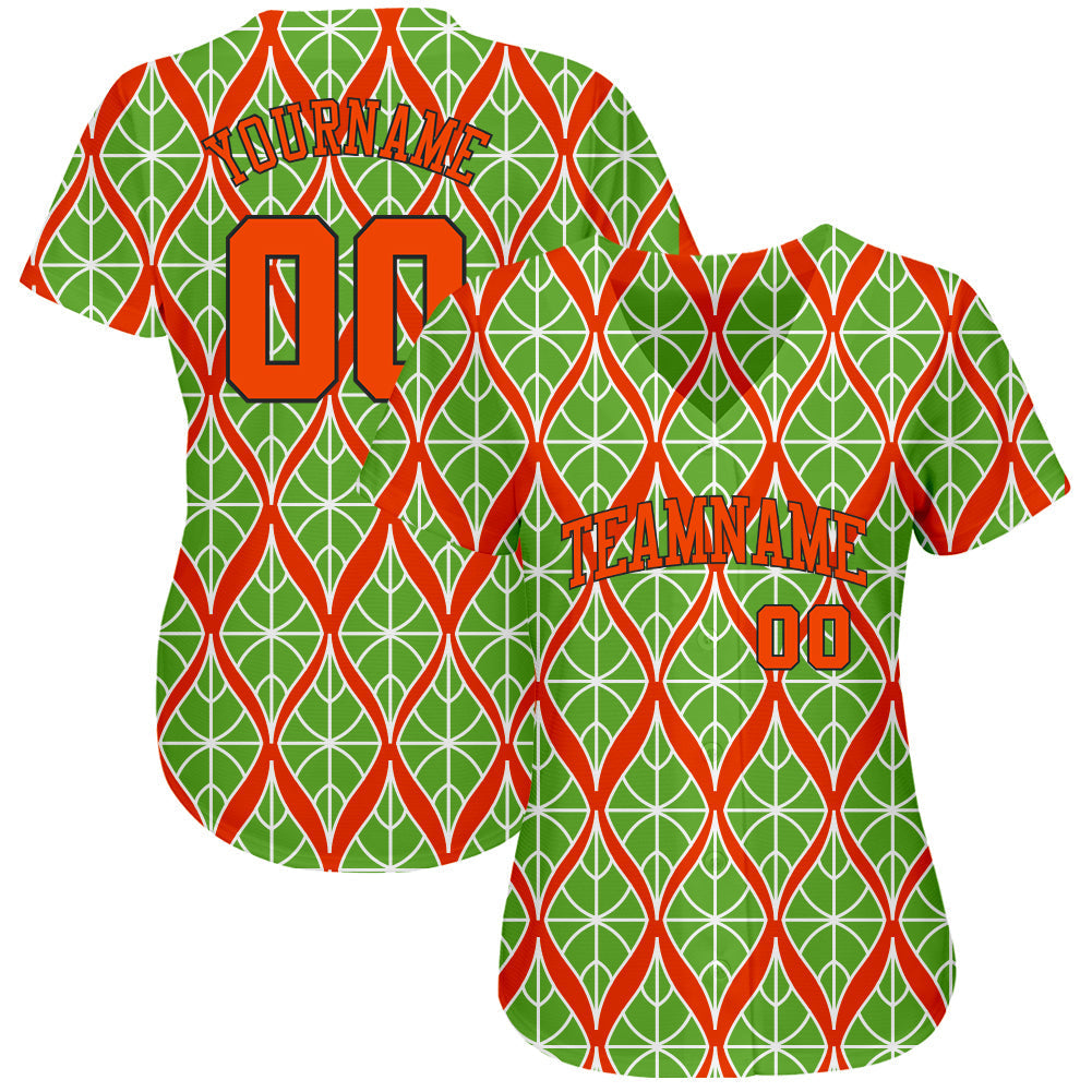 Custom Neon Green Orange-Black 3D Pattern Design Authentic Baseball Jersey baseball jersey product view 2