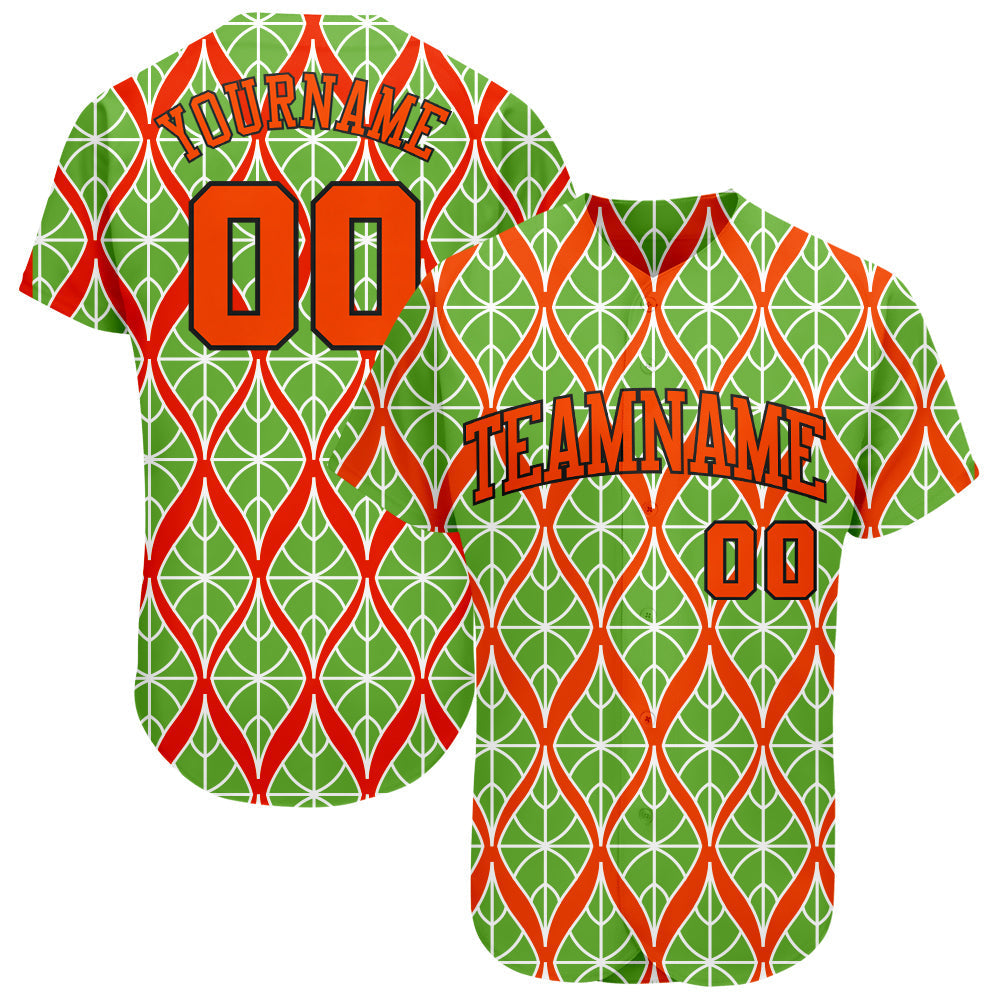 Custom Neon Green Orange-Black 3D Pattern Design Authentic Baseball Jersey baseball jersey product view 1