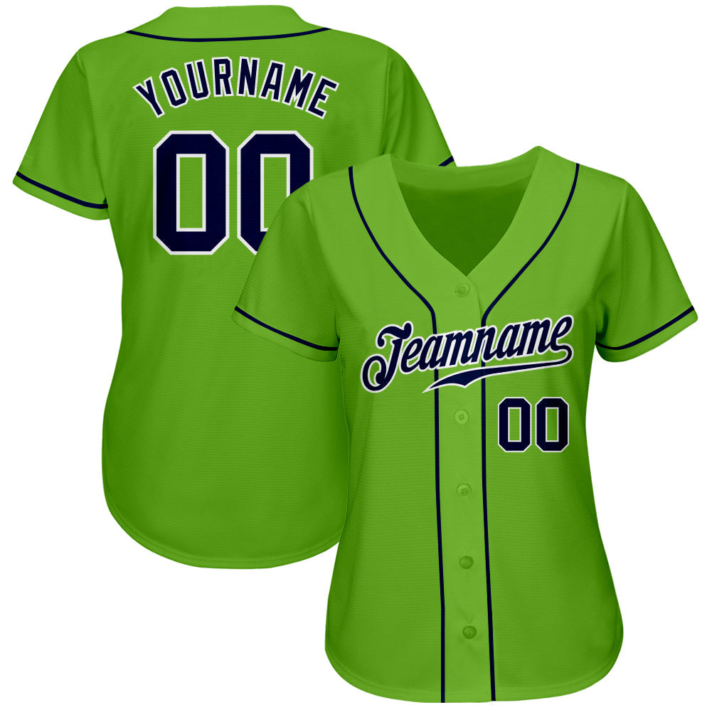 Custom Neon Green Navy-White Authentic Baseball Jersey baseball jersey product view 2