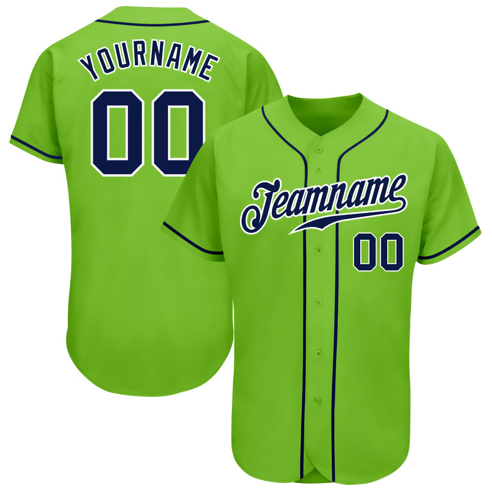 Custom Neon Green Navy-White Authentic Baseball Jersey baseball jersey product view 1
