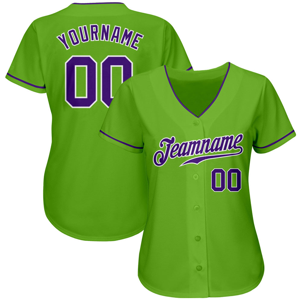 Custom Neon Green Purple-White Authentic Baseball Jersey baseball jersey product view 3